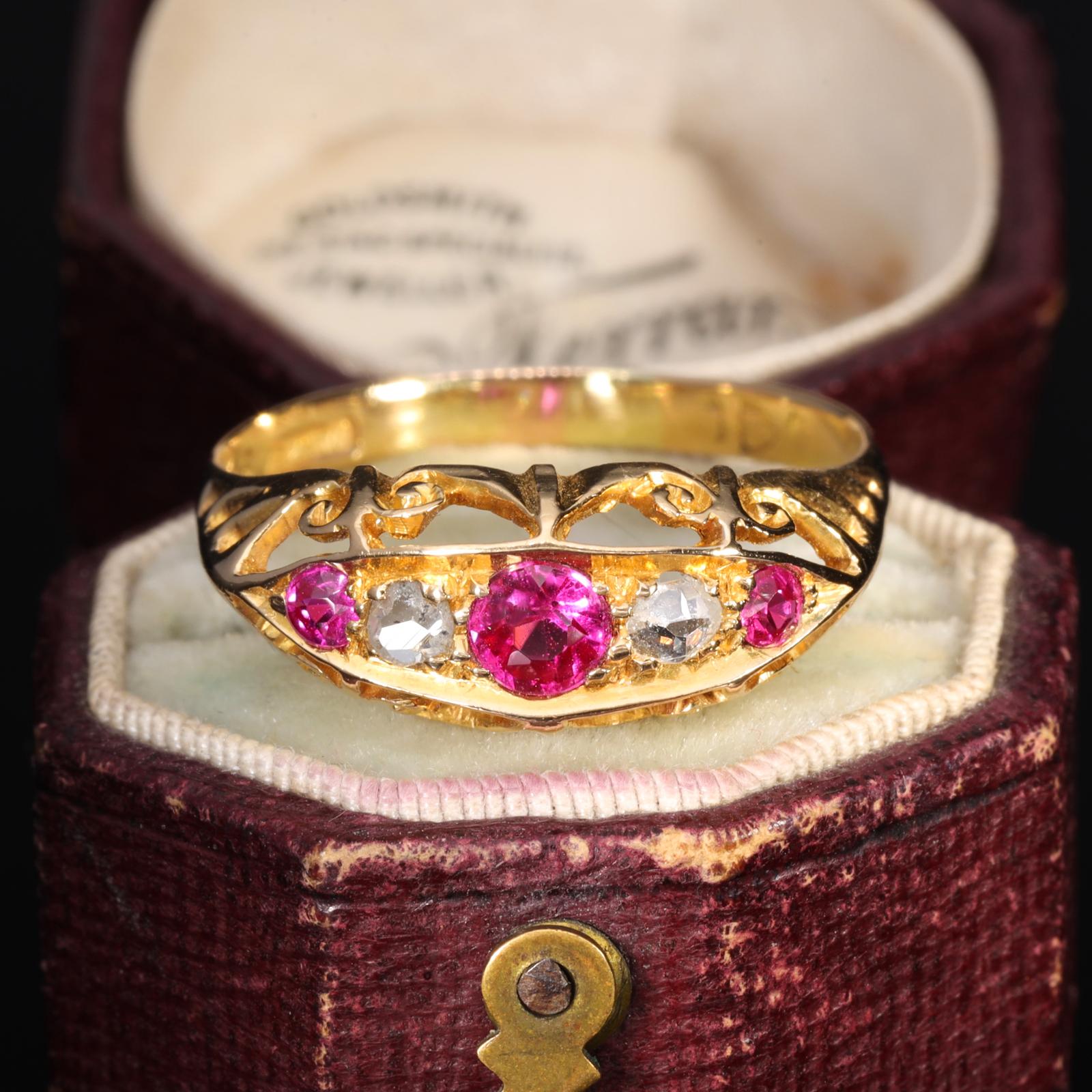 The Antique Victorian Synthetic Ruby & Diamond Boat Ring (1 of 8)