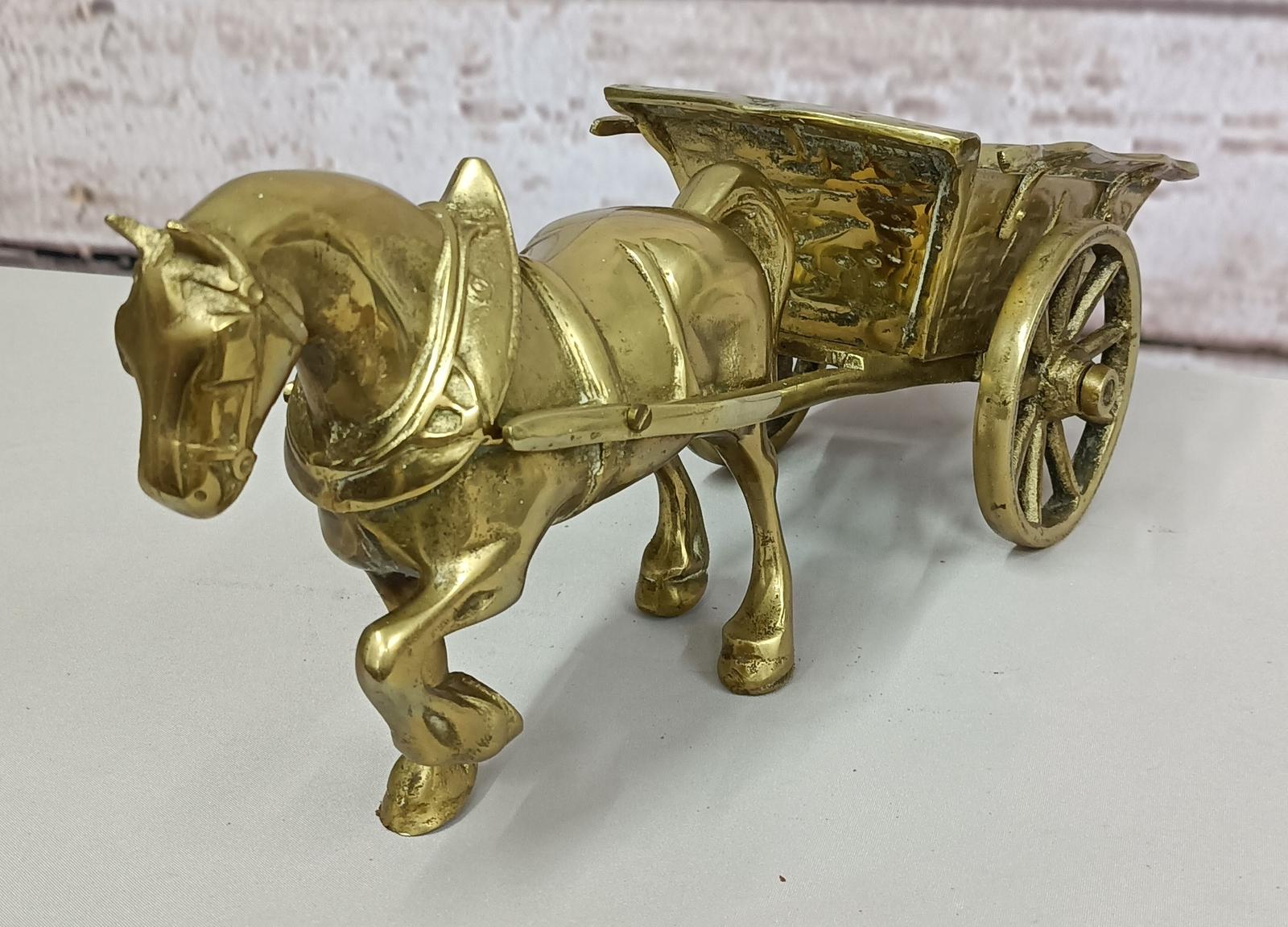 Large Brass Heavy Horse with Cart (1 of 5)