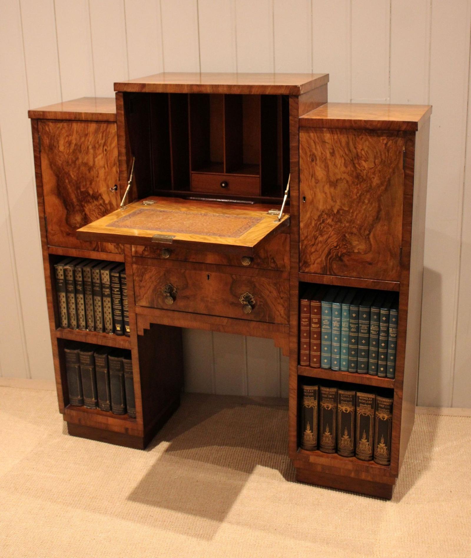 Art Deco Figure Walnut Bureau Cabinet (1 of 17)