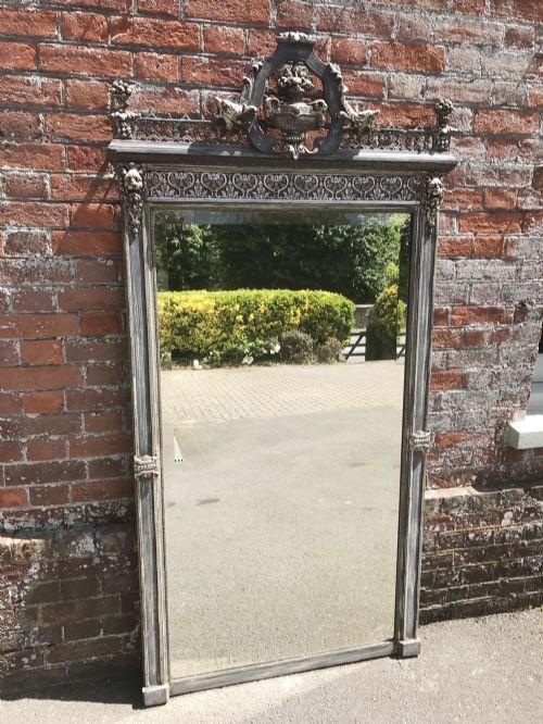 Stunning Large Antique 19th Century French Original Silvered & Painted Carved Wood & Gesso Mirror (1 of 5)