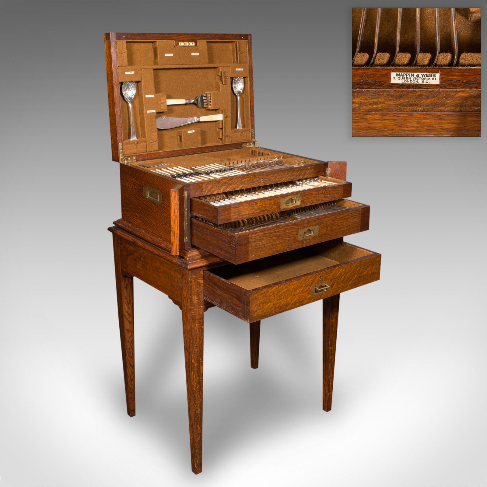Antique 154 Piece Canteen on Stand, English, Oak, Mappin & Webb, Cutlery - Edwardian c.1910 (1 of 12)