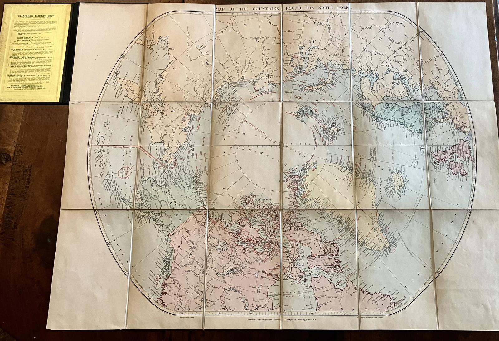 1880's Folding Map of the North Pole with Arctic Explorers Expeditions Scarce (1 of 4)