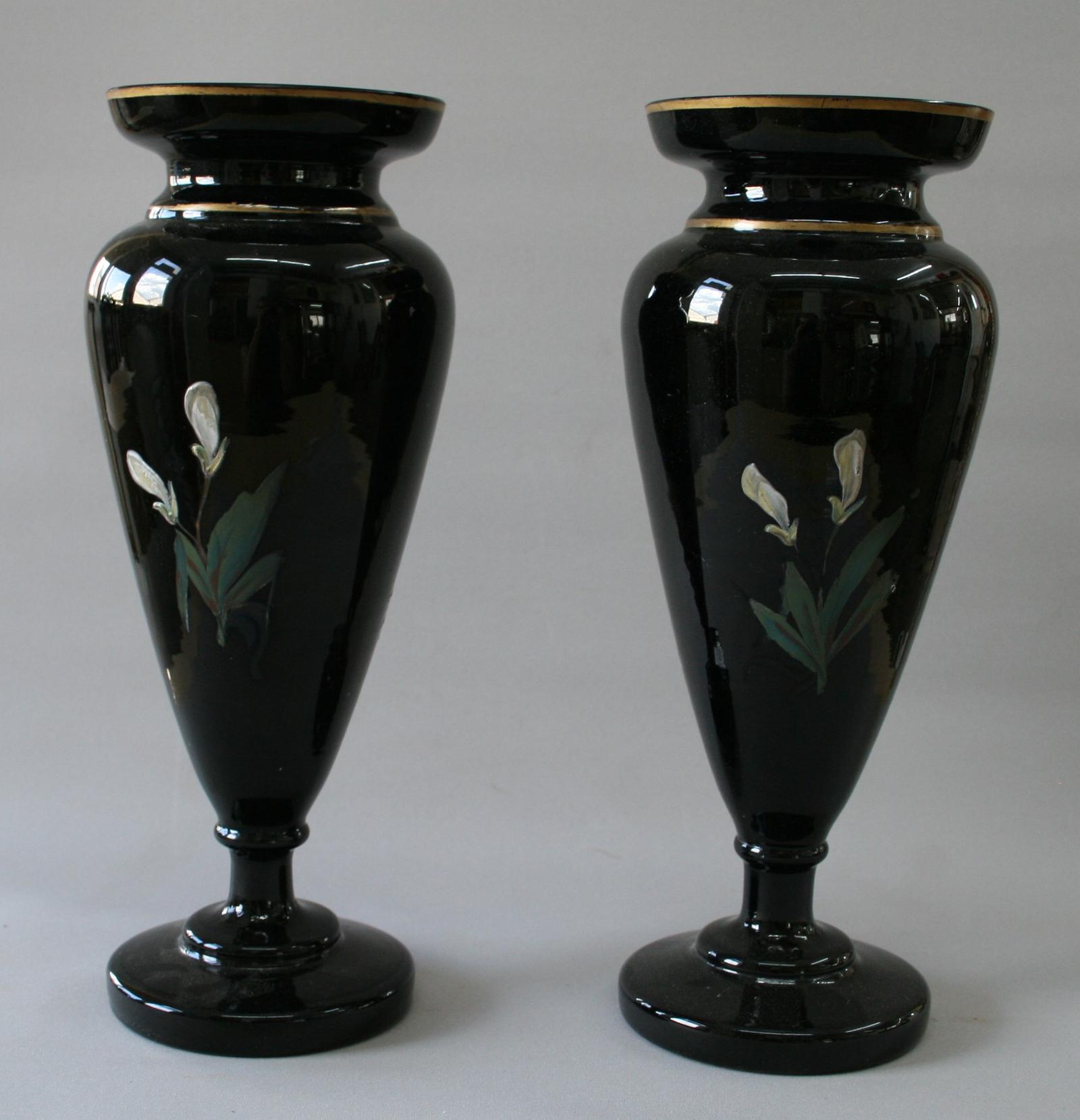 A Pair of Victorian Black Amethyst Enamelled Glass Vases (1 of 3)