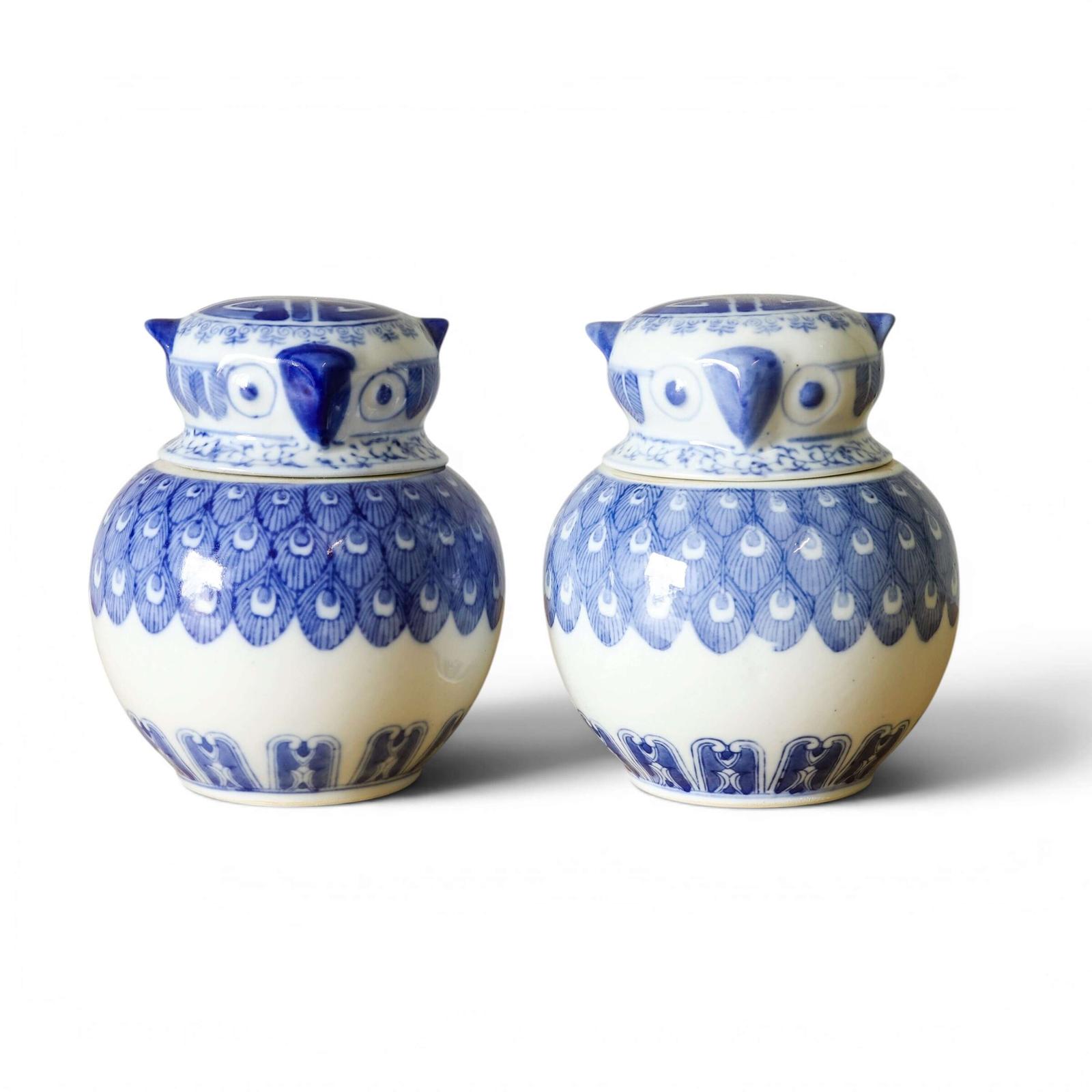 Pair of Mid-Century Blue & White Owl Ginger Jars with Removable Owl Head Lids (1 of 7) Pair of Mid-Century Blue & White Owl Ginger Jars with Removable Owl Head Lids (1 of 7)