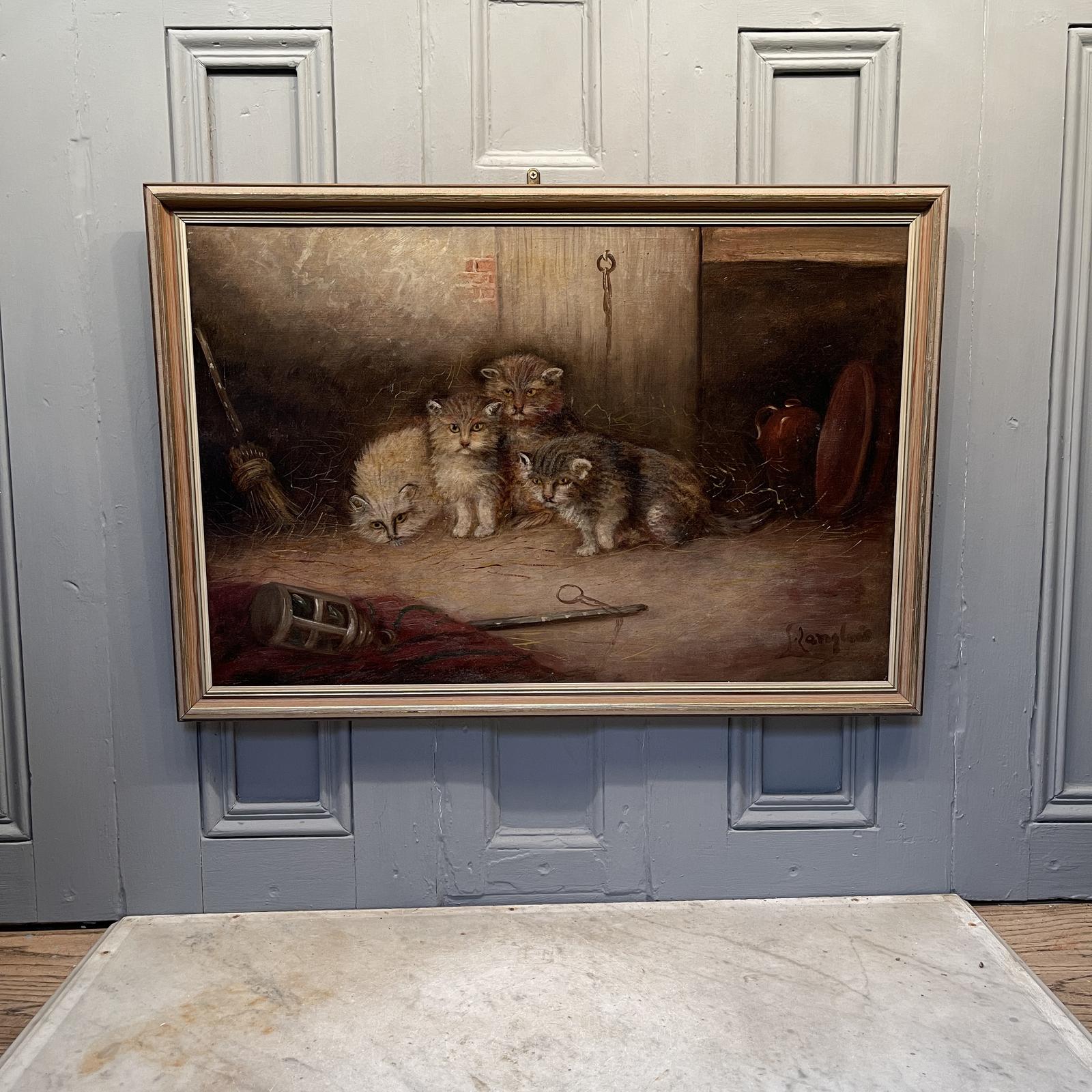Large Antique Oil Painting Study of Cats Signed J Langlois (2 of 2) (1 of 11)