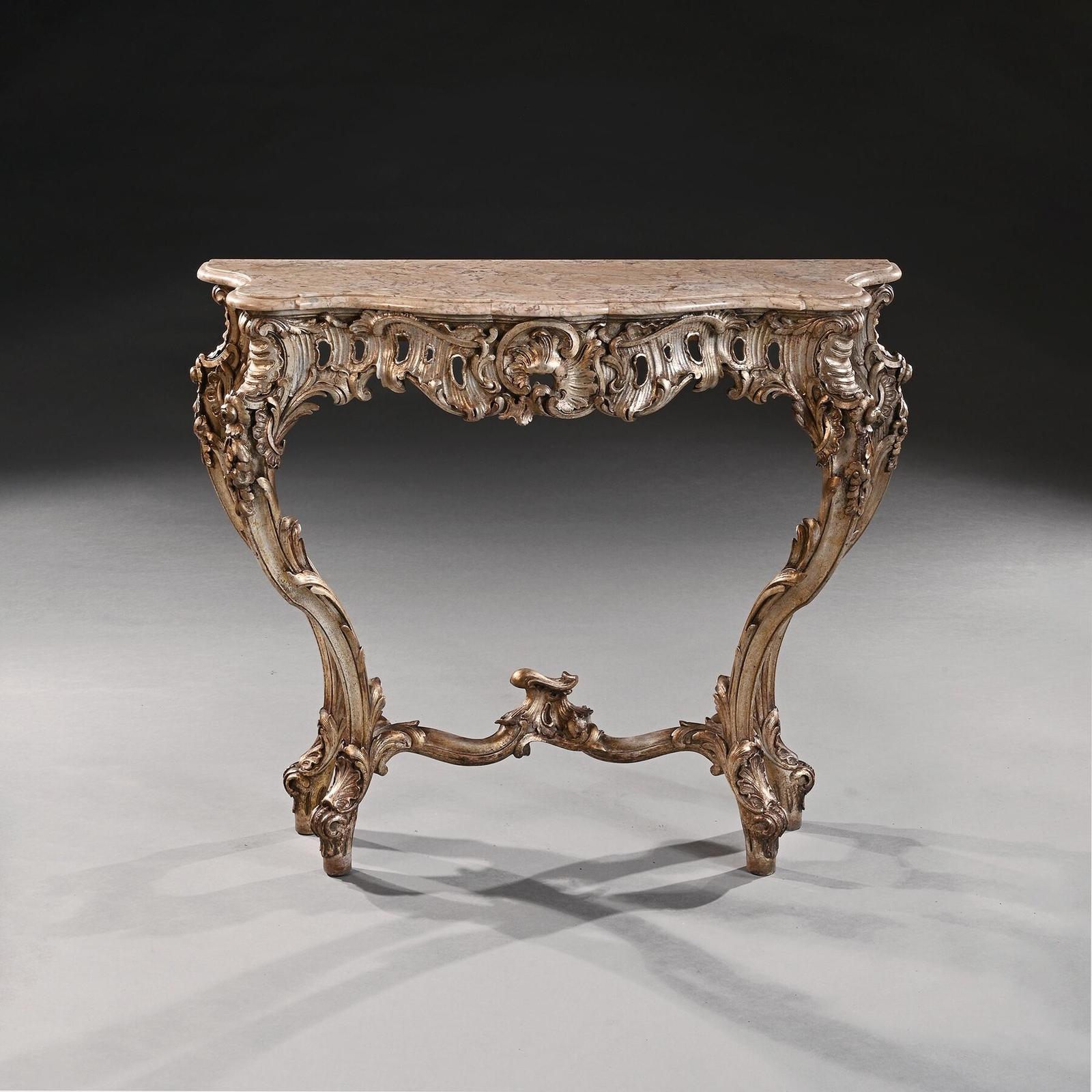 Decorative 19th Century Silver Gilt Italian Console Table with Shaped Marble Top (1 of 8)