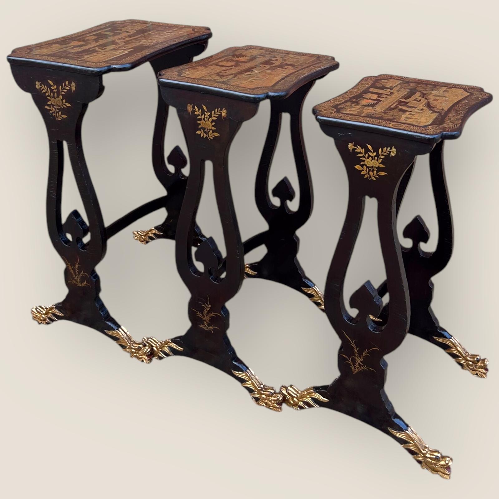 Antique Chinese Export Gilt Decorated & Black Lacquered Nester Tables (1 of 10) Antique Chinese Export Gilt Decorated & Black Lacquered Nester Tables (1 of 10)