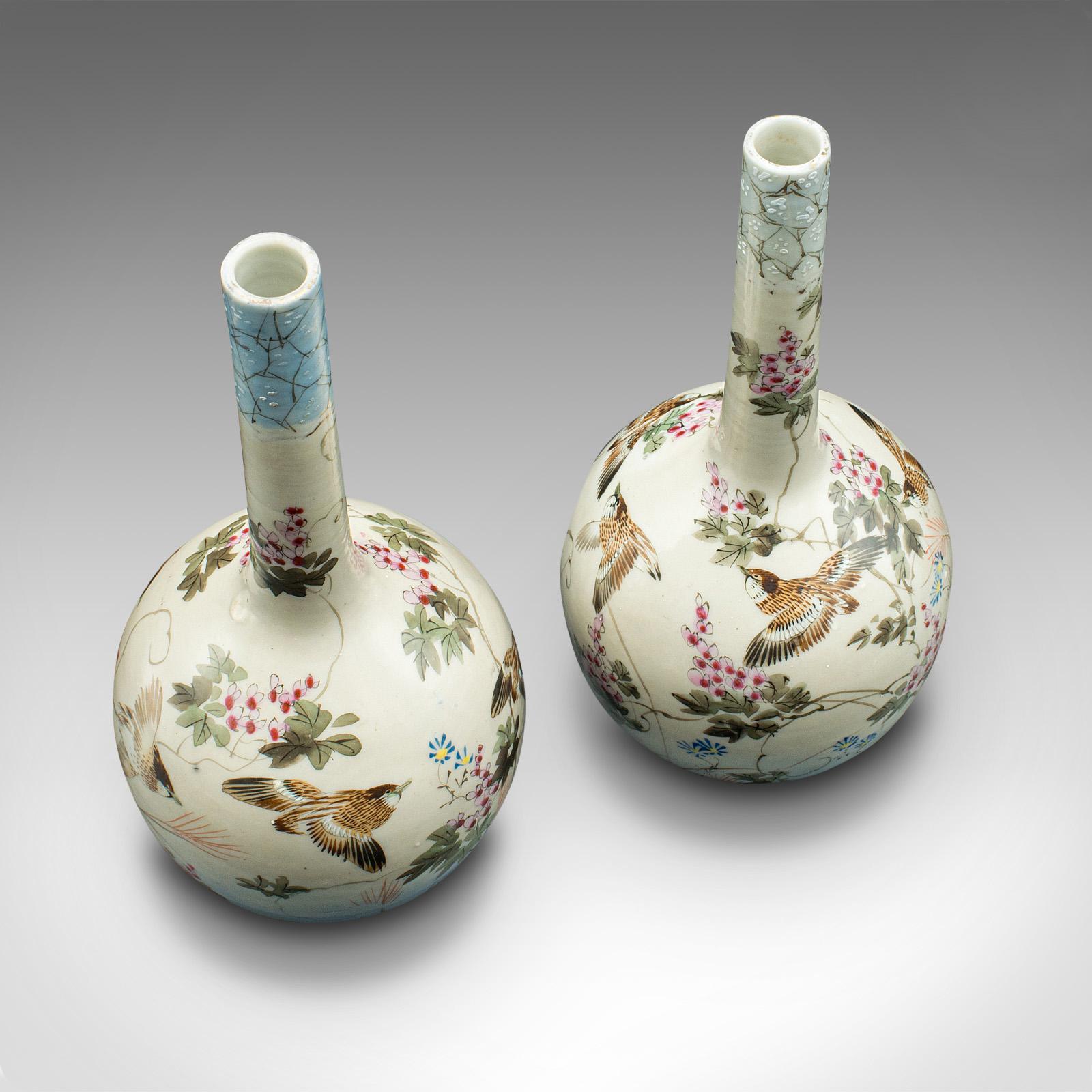 Pair of Antique Single Stem Vases, Japanese, Ceramic - Meiji Period c.1880 (1 of 12)