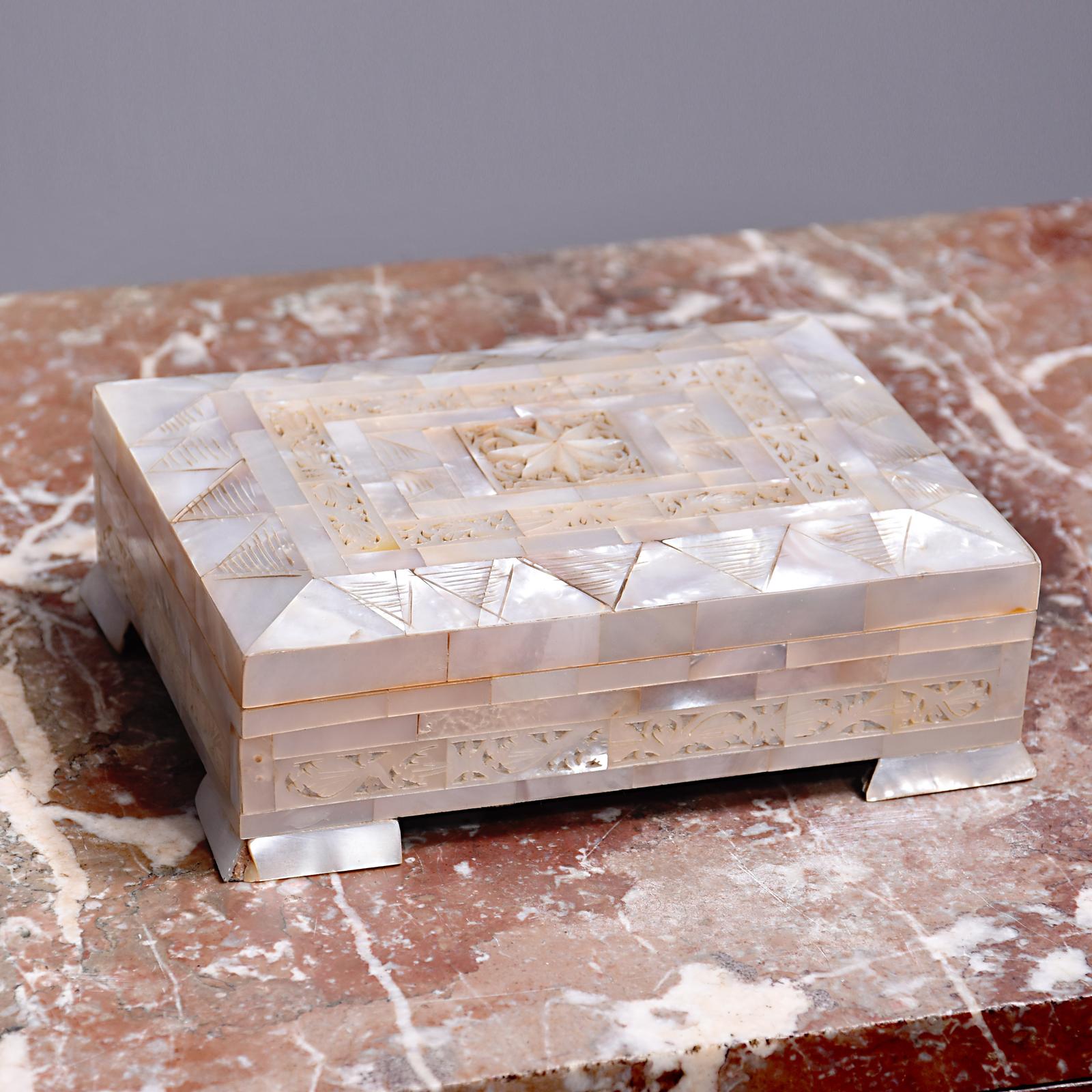Edwardian Period Mother of Pearl Decorated Jewellery Box