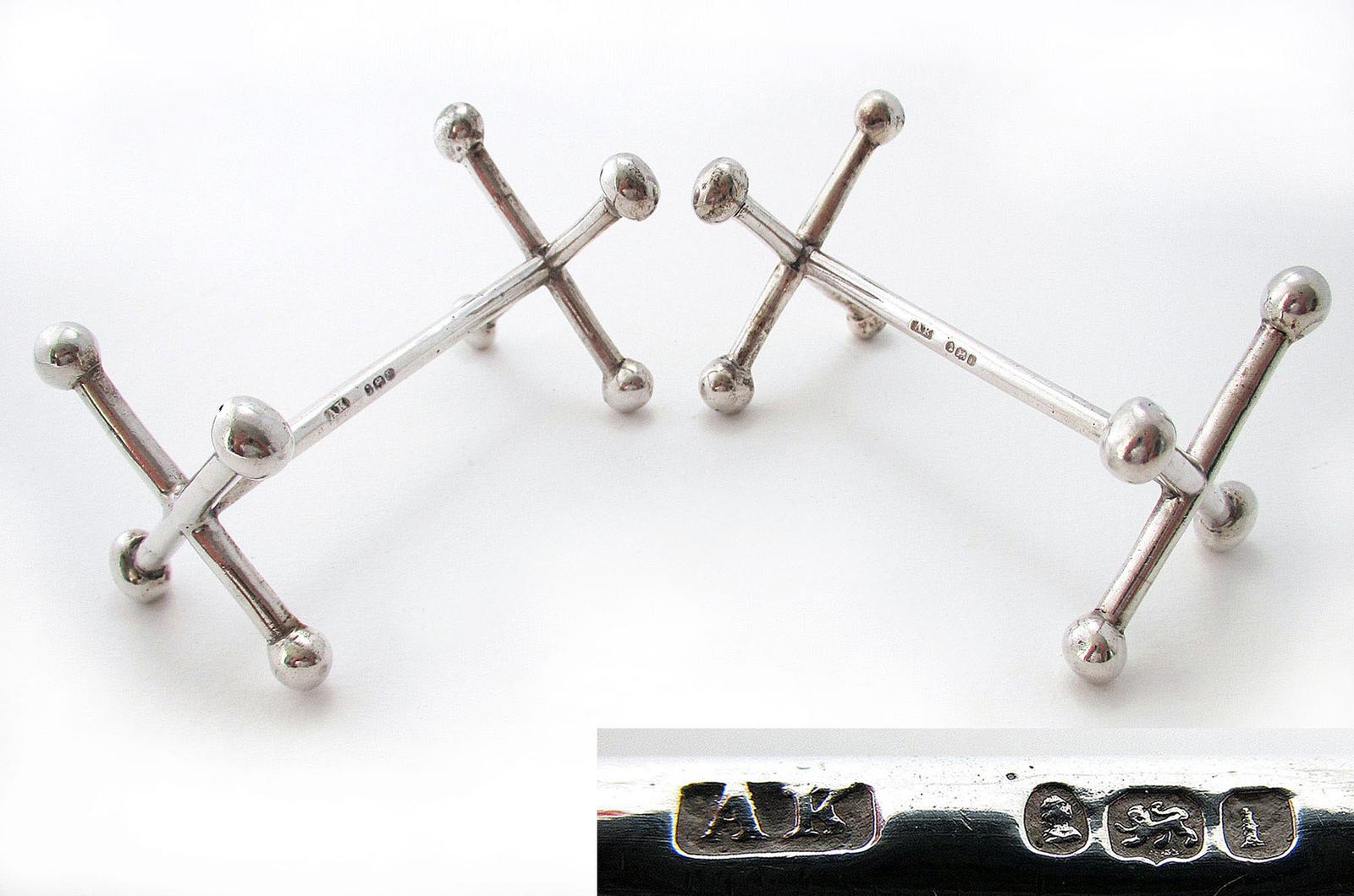 Large & Heavy Pair George III Solid Sterling Silver English Antique Georgian Cutlery / Knife Rests Stands (1 of 6)