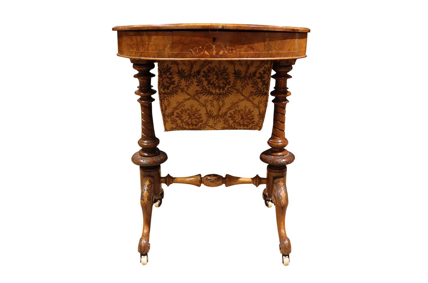 Victorian Inlaid Walnut Sewing Table with Stretcher Base c.1870 (1 of 5) Victorian Inlaid Walnut Sewing Table with Stretcher Base c.1870 (1 of 5)