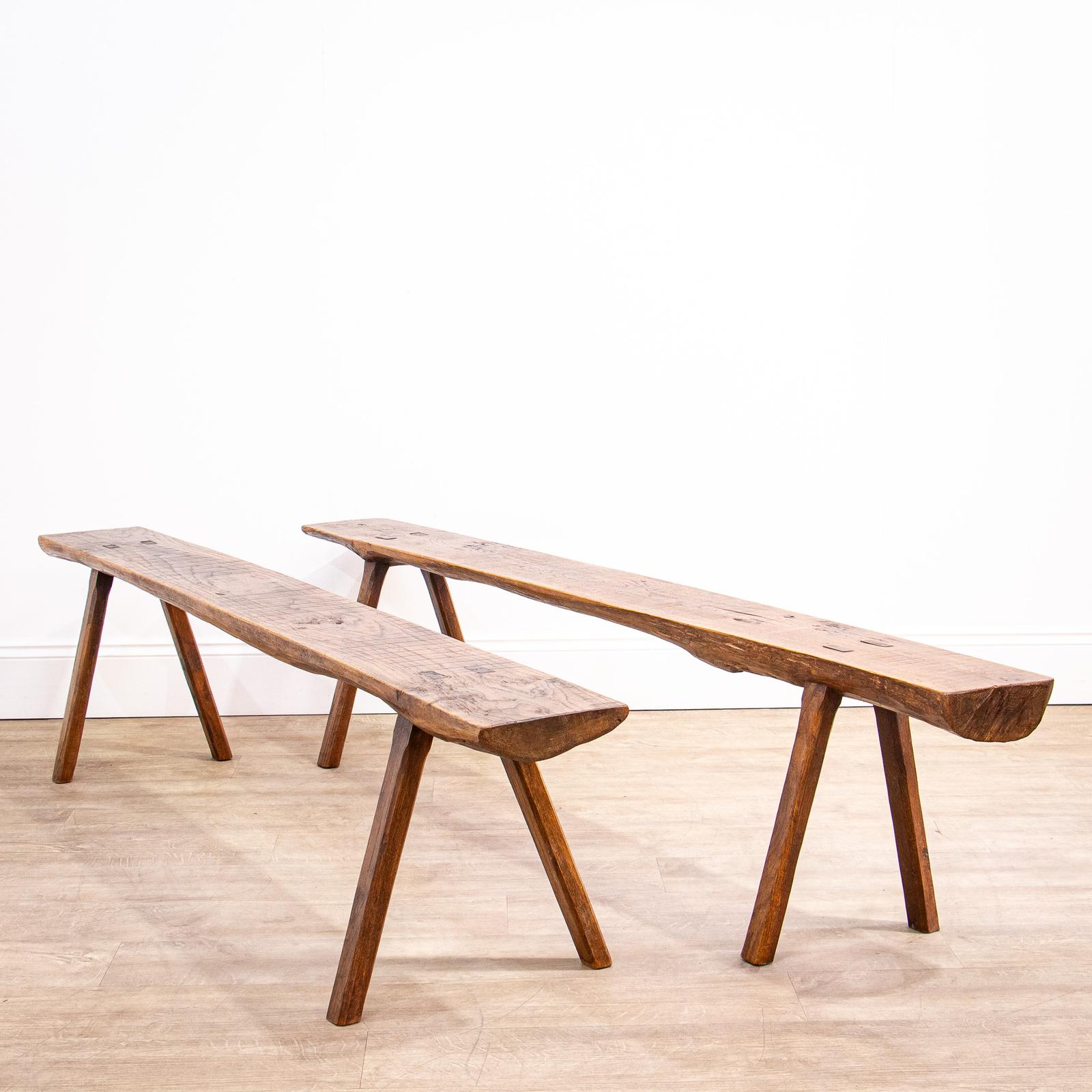 Pair of Long Waxed Oak Split Log Benches (1 of 12) Pair of Long Waxed Oak Split Log Benches (1 of 12)