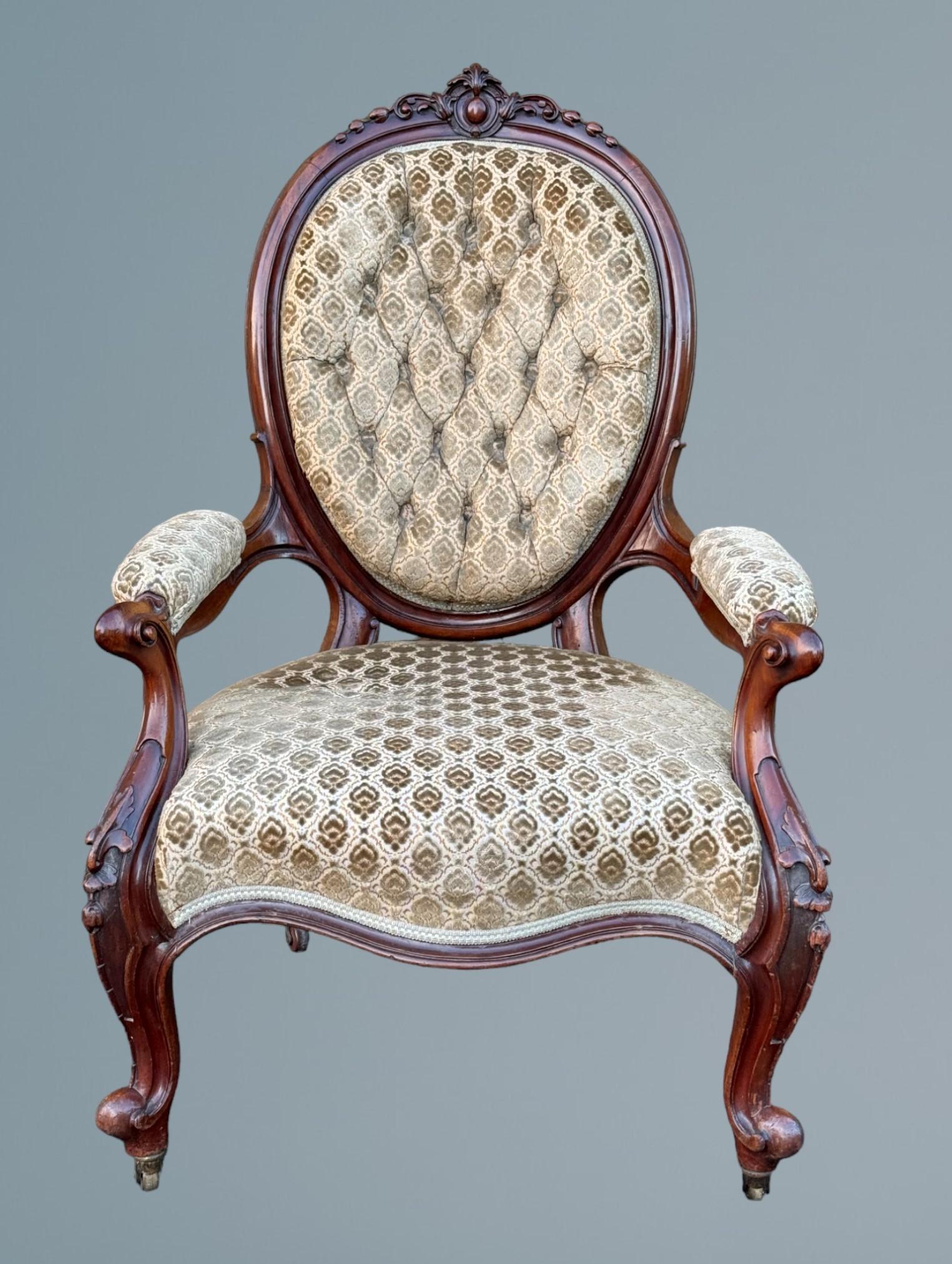 Victorian Walnut Cabriole Leg Armchair (1 of 15)