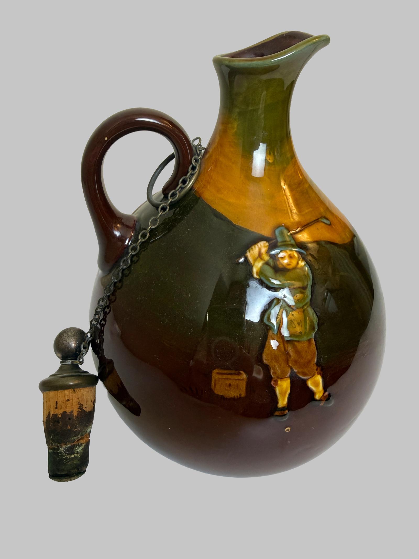19th Century Brown Glazed Royal Doulton Kingsware Whisky Flask with Golfing Motif (1 of 7) 19th Century Brown Glazed Royal Doulton Kingsware Whisky Flask with Golfing Motif (1 of 7)