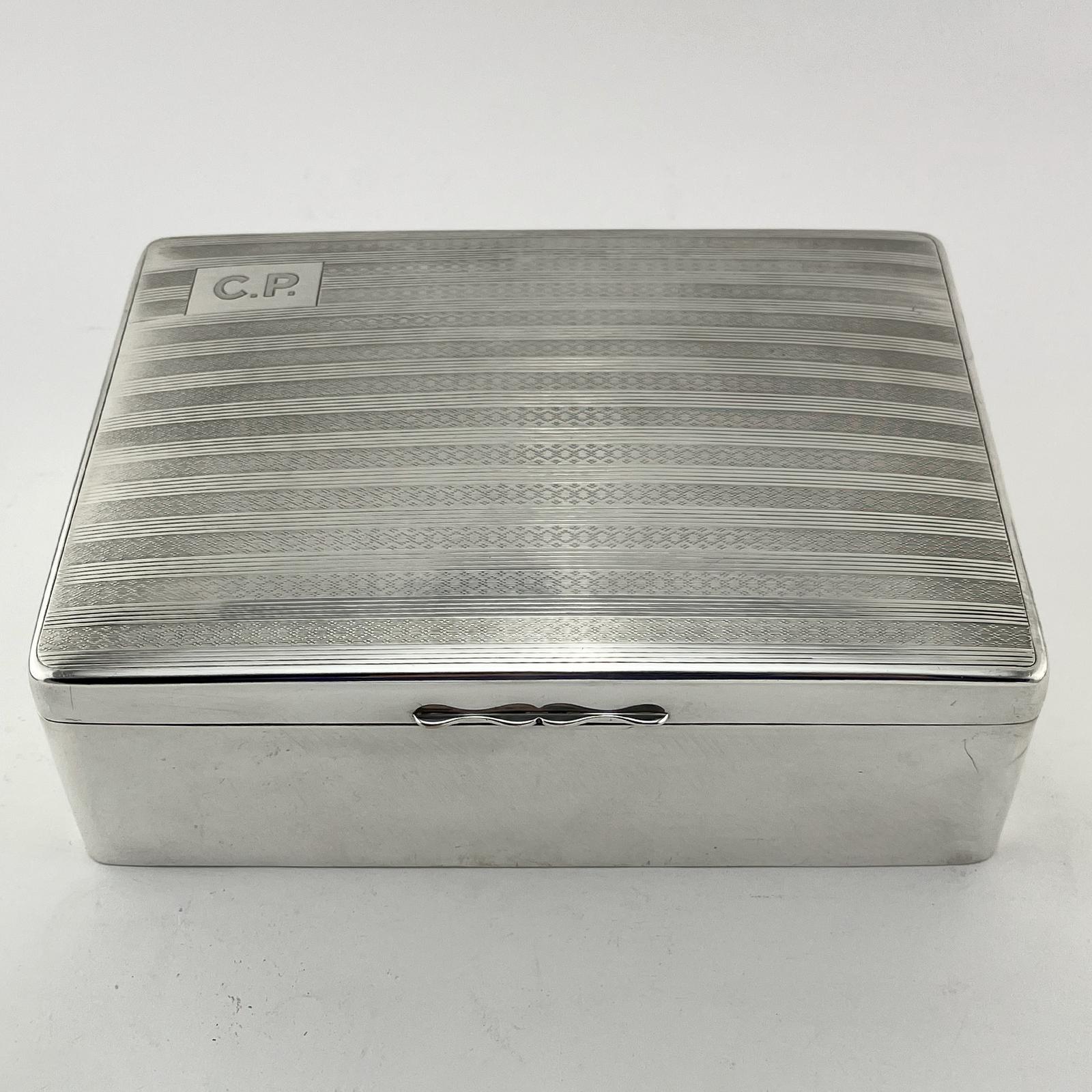 Large Edwardian Rectangular Sterling Silver Cigar Box (1 of 9)