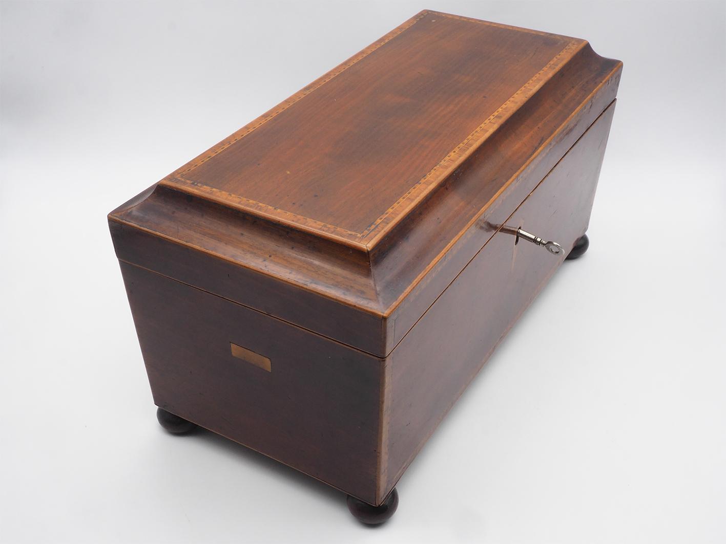 George III Mahogany & Inlaid Tea Caddy (1 of 8)
