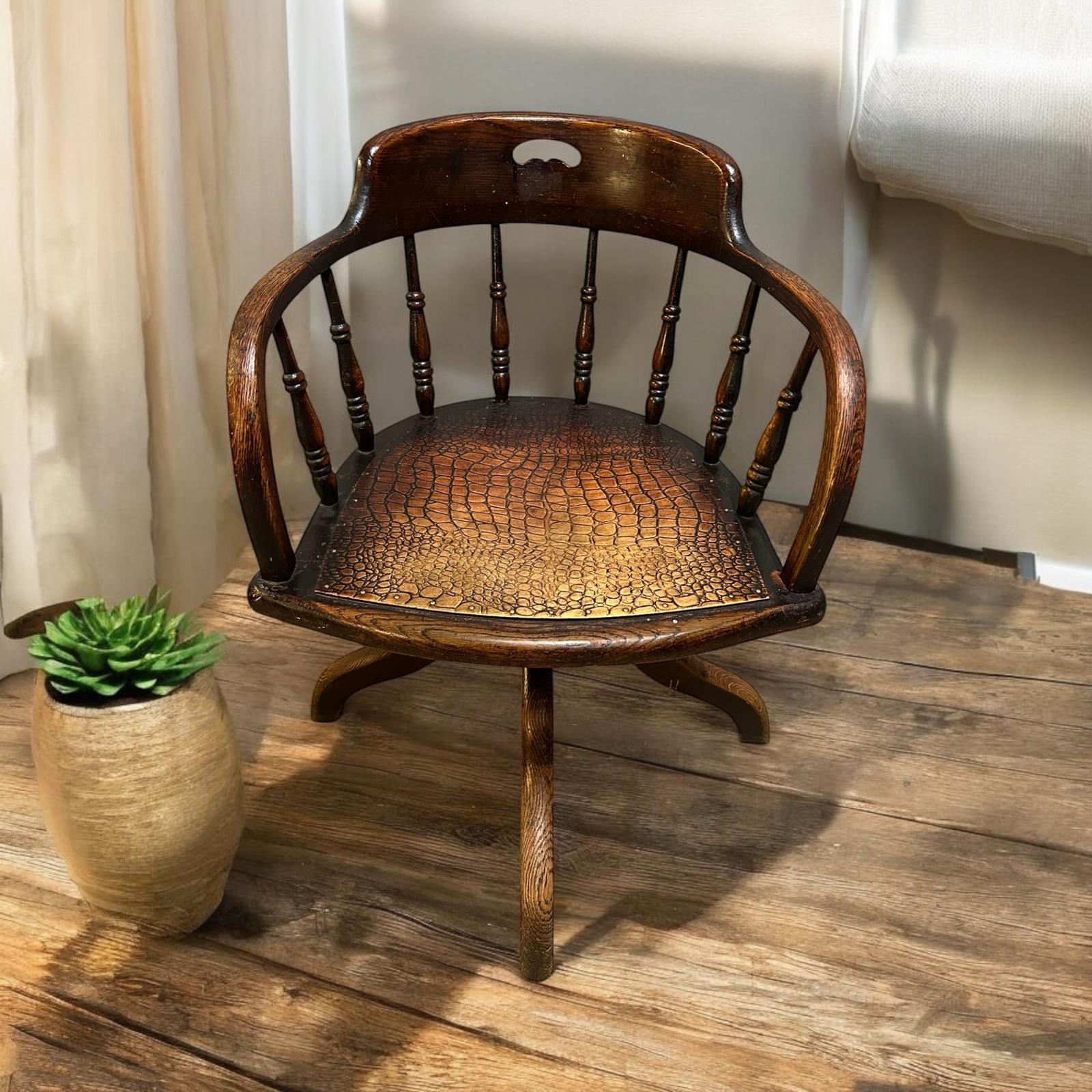 Antique Edwardian Oak Desk Chair C1910 (1 of 10)