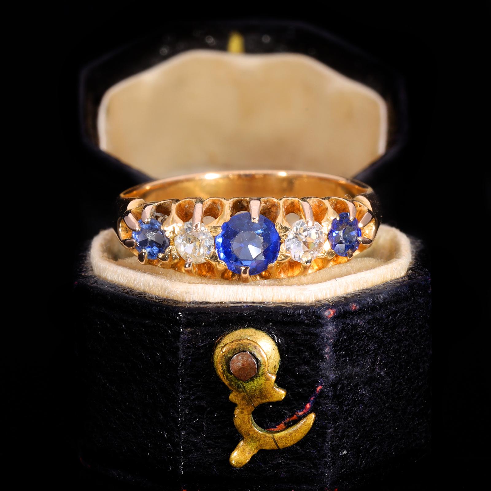The Antique Sapphire & Diamond Classic Boat Ring (1 of 9)