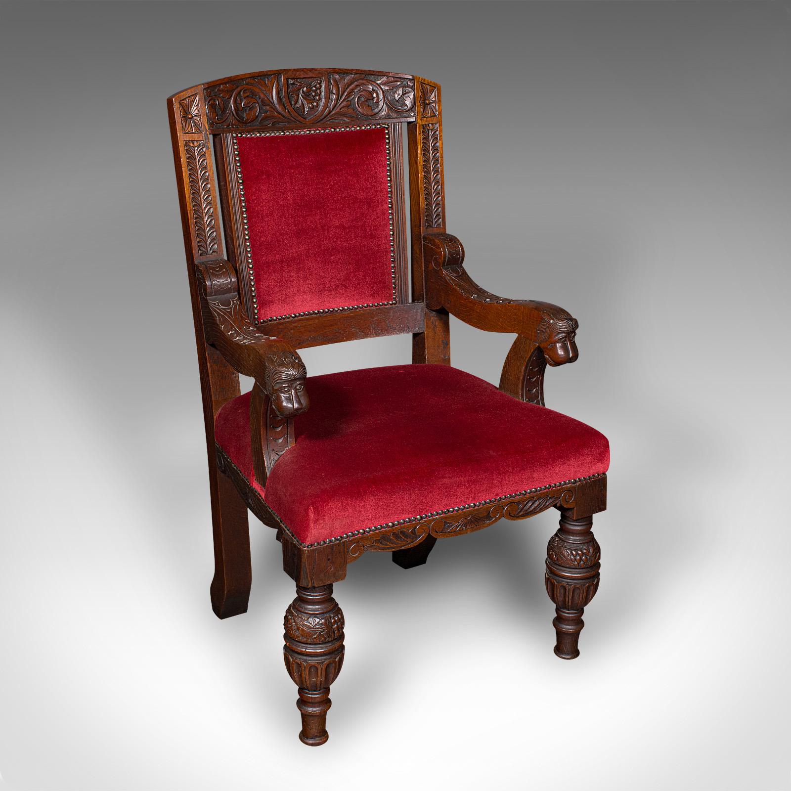 Antique Morning Room Elbow Chair, Scottish, Oak, Gothic Revival Seat, Victorian (1 of 12)