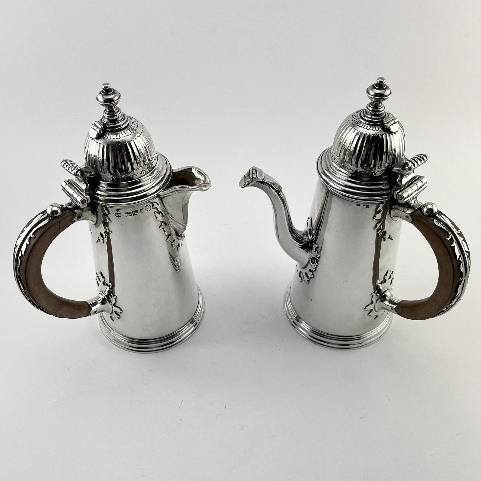 Pair of William Comyns Georgian Style Sterling Silver Chocolate Pots (1 of 10)