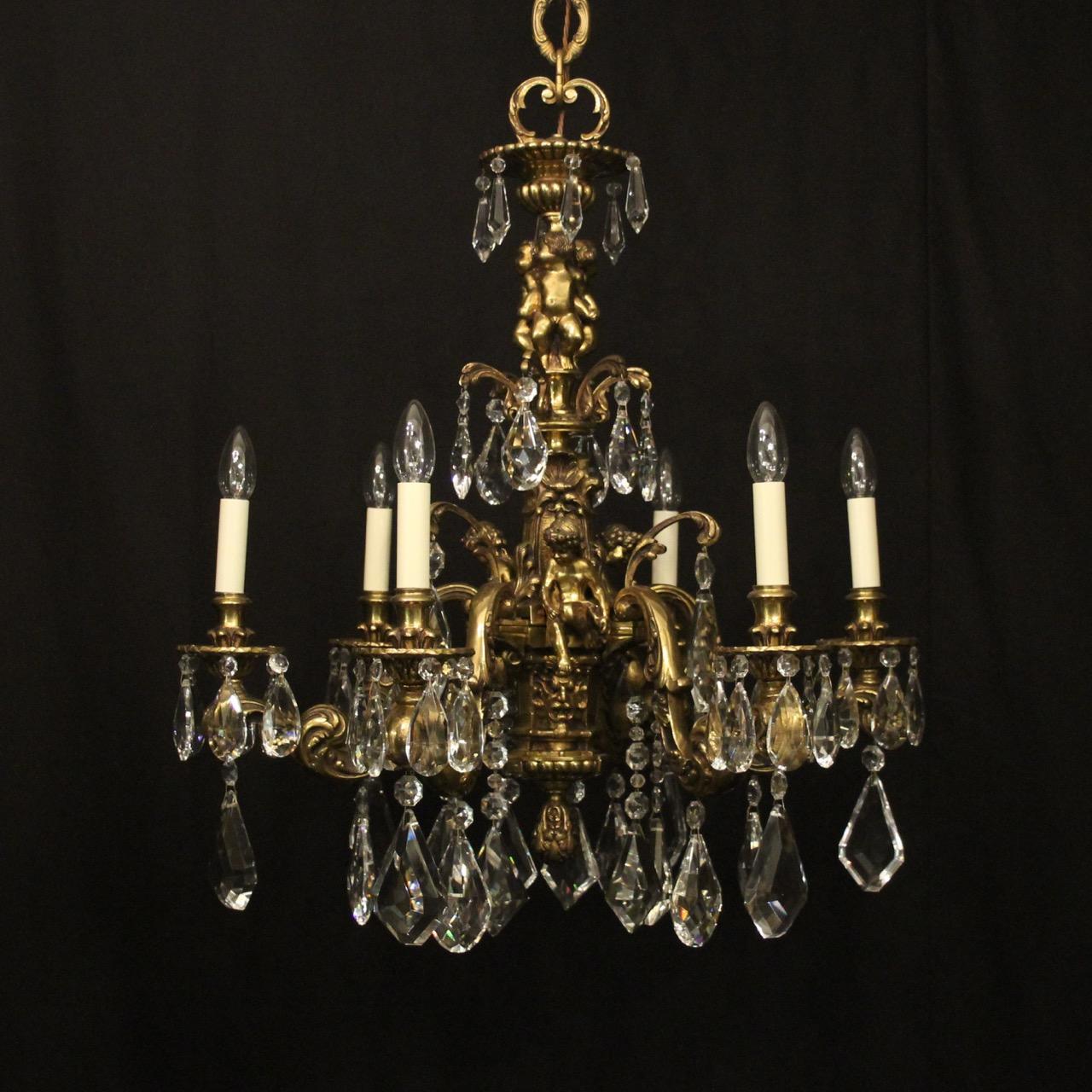 French Gilded Bronze 6 Light Antique Chandelier (1 of 10)
