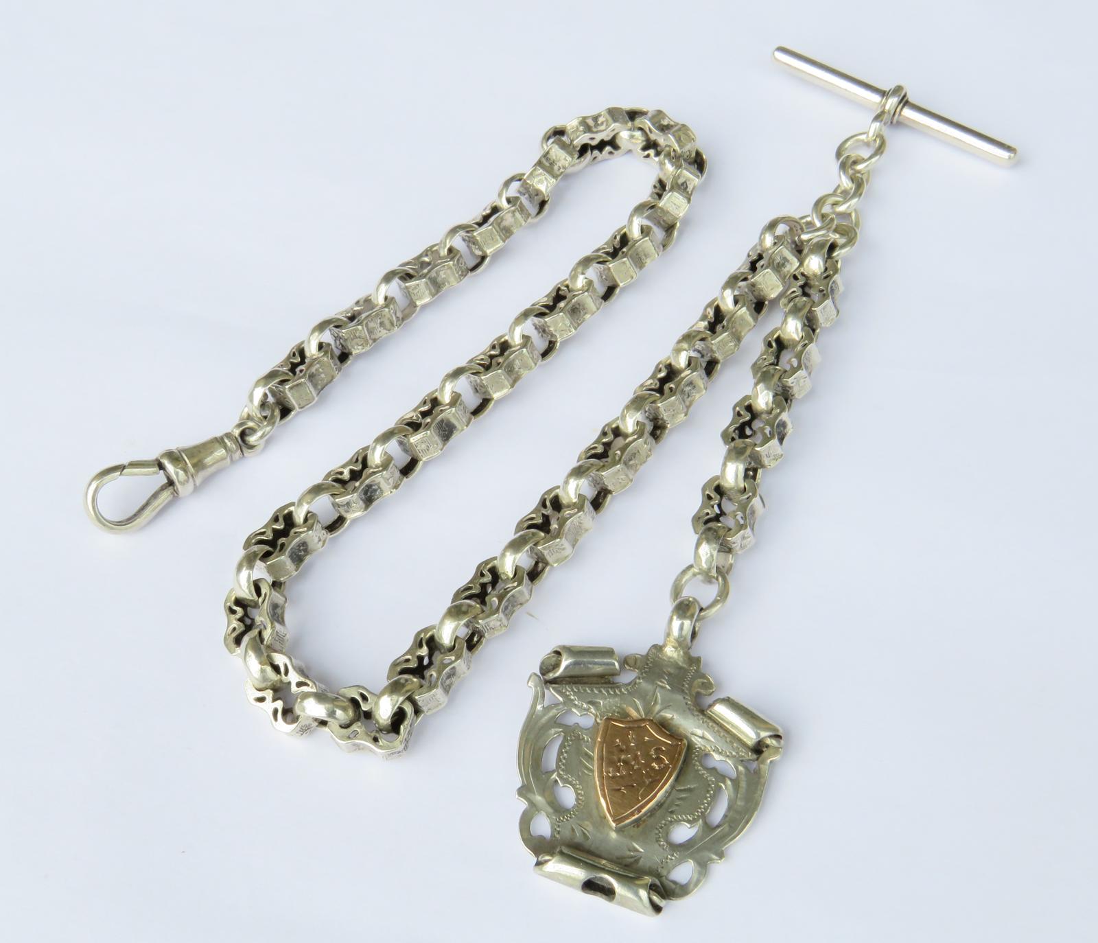 Antique Silver Pocket Watch Chain & Fob (1 of 3)