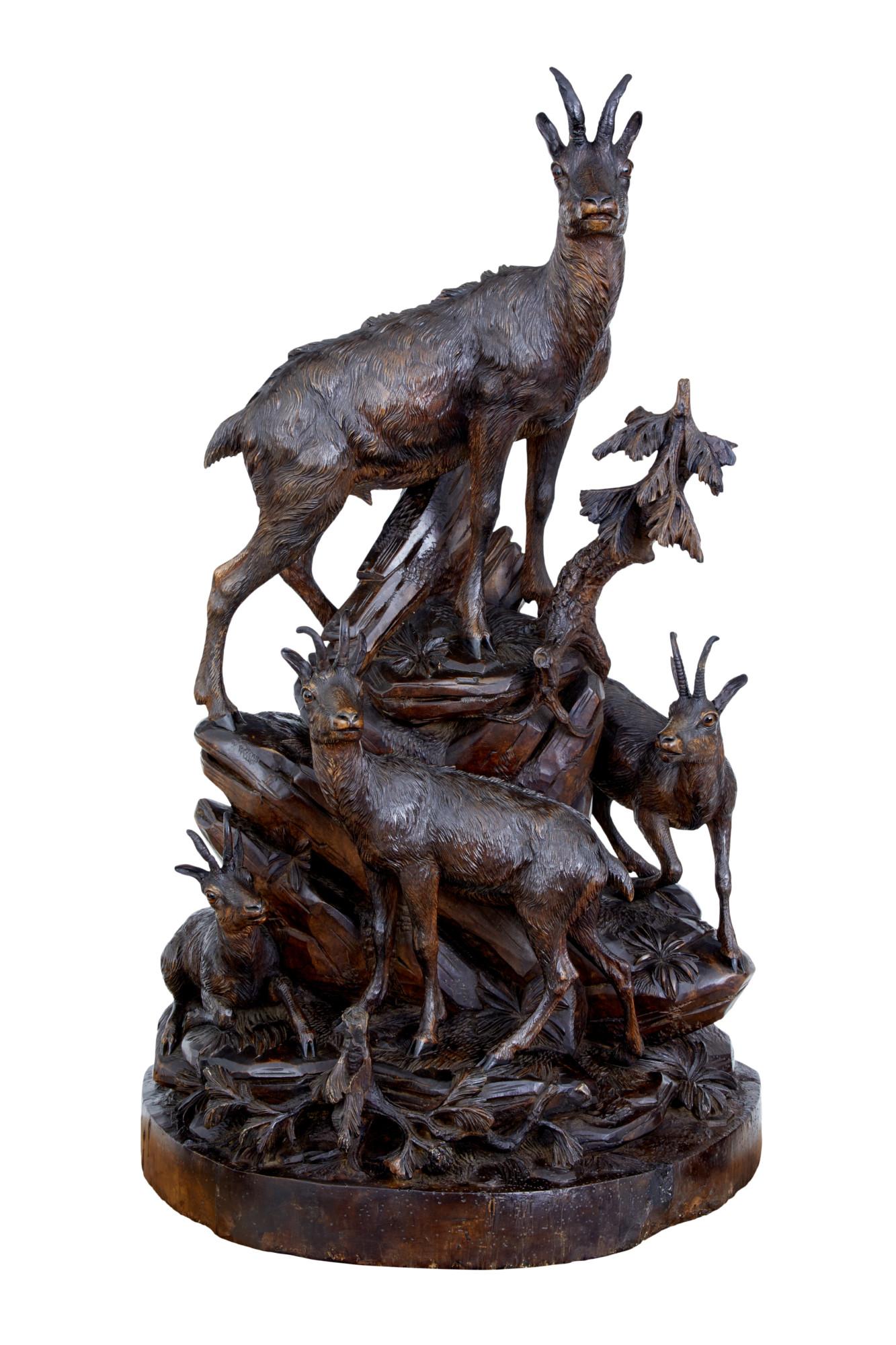 19th Century Carved Black Forest Ibex Sculpture Linden Wood (1 of 12)