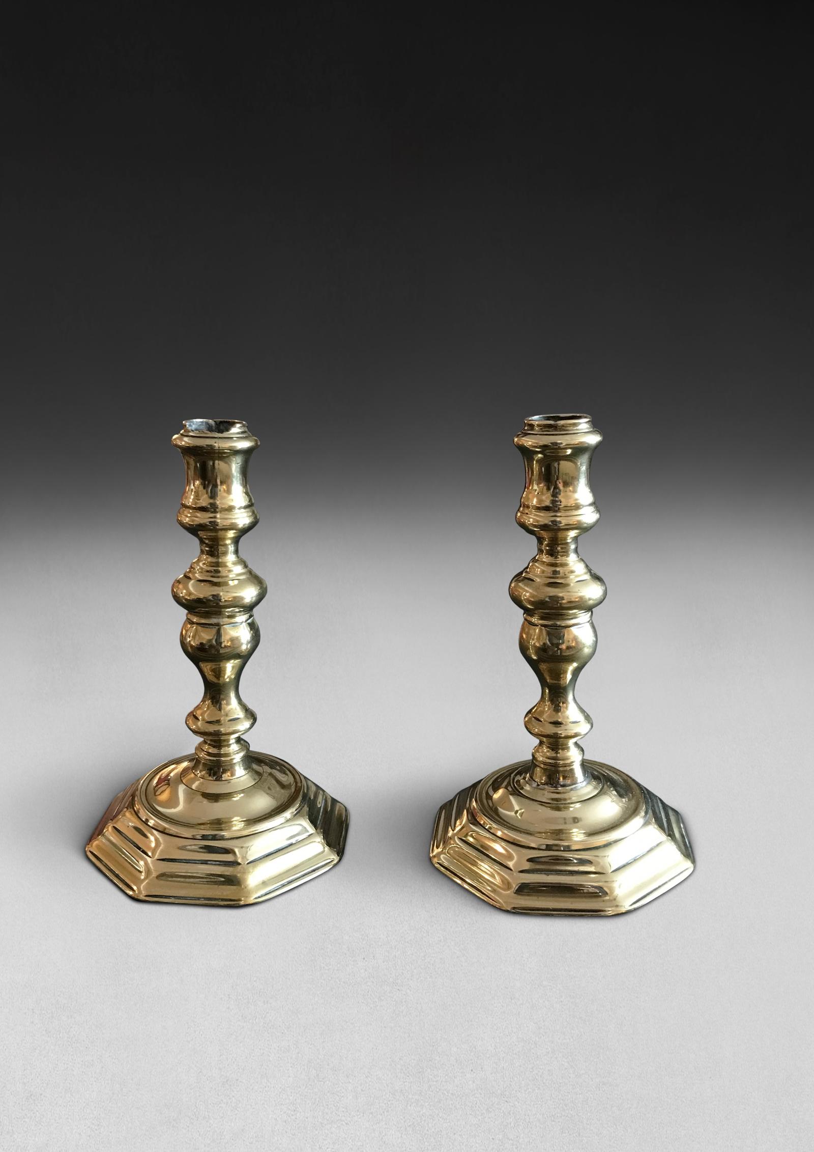 Pair of Early 18th Century Brass Octagonal Candlesticks (1 of 2)