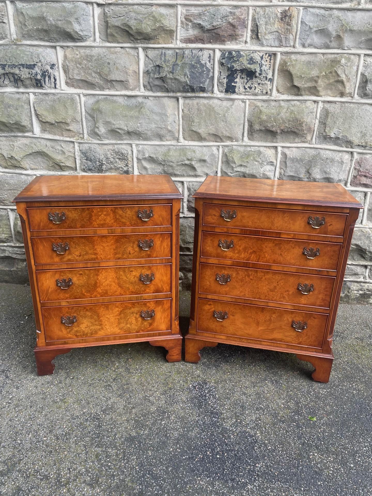 Pair of Burr Walnut 4 Drawer Bedside Chest Drawers (1 of 11) Pair of Burr Walnut 4 Drawer Bedside Chest Drawers (1 of 11)