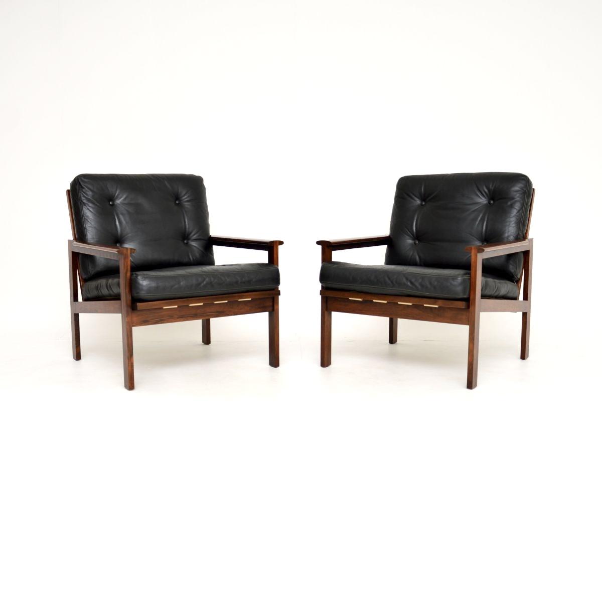 Pair of Danish Rosewood & Leather Capella Armchairs by Illum Wikkelso (1 of 11)