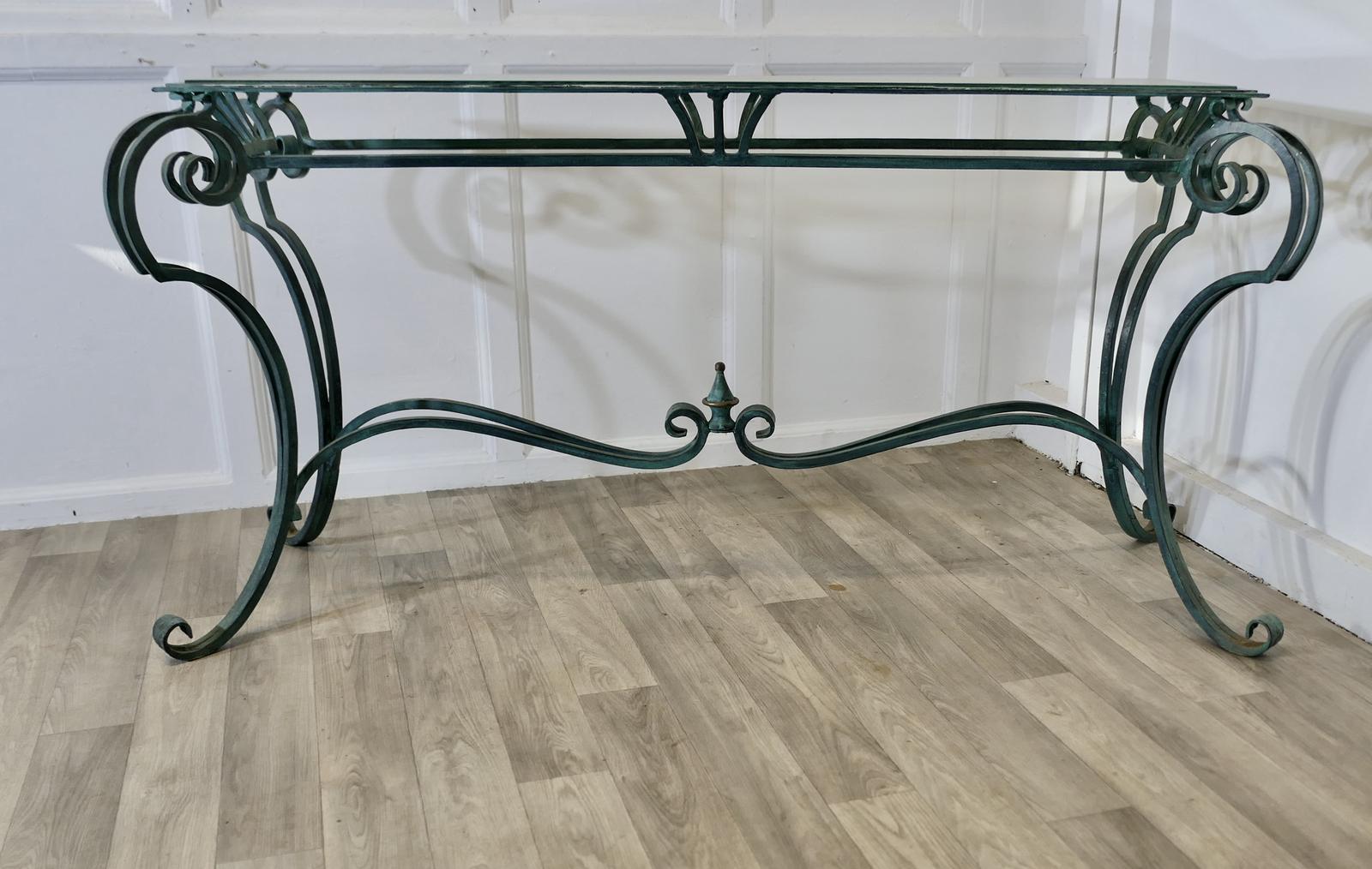 Curvy French Green Iron & Brass Console Table (1 of 10)