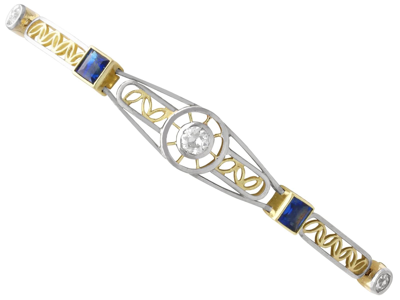 Antique 1.42ct Sapphire and 0.60ct Diamond, 18k Yellow Gold Bracelet Circa 1925 (1 of 14)