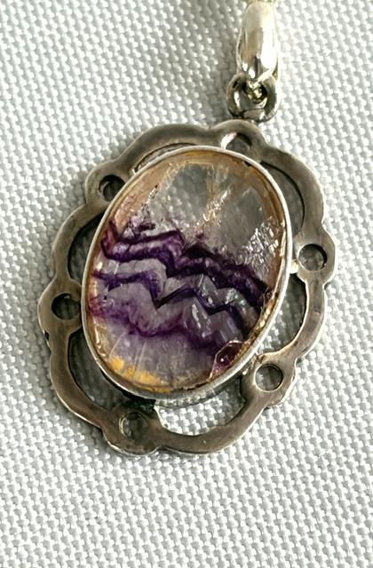Hallmarked Silver & Blue John Pendant Necklace (1 of 6) Hallmarked Silver & Blue John Pendant Necklace (1 of 6)