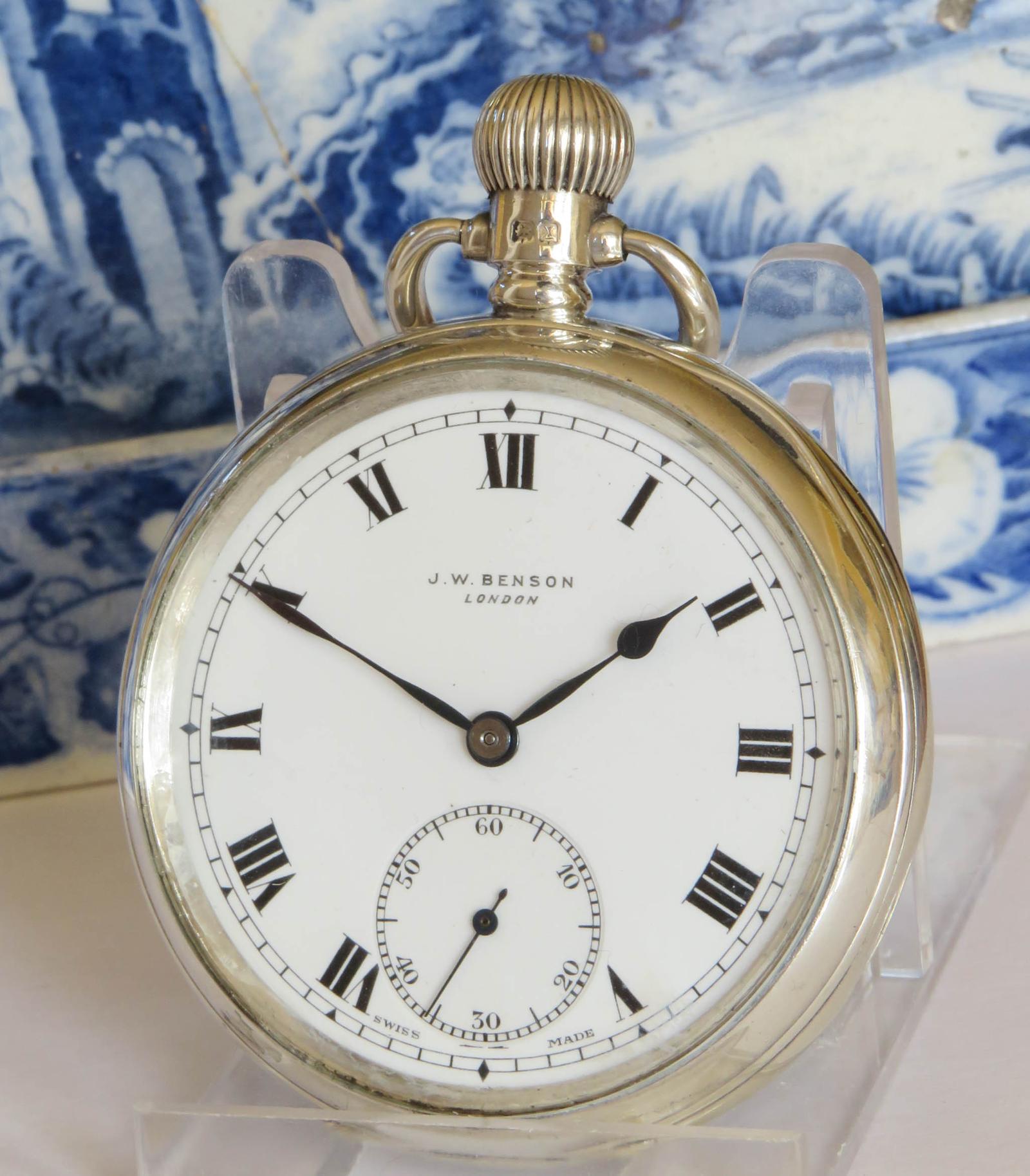 Pocket Watch: Antique Silver Pocket Watch - J W Benson 1922 (1 of 5) Pocket Watch: Antique Silver Pocket Watch - J W Benson 1922 (1 of 5)