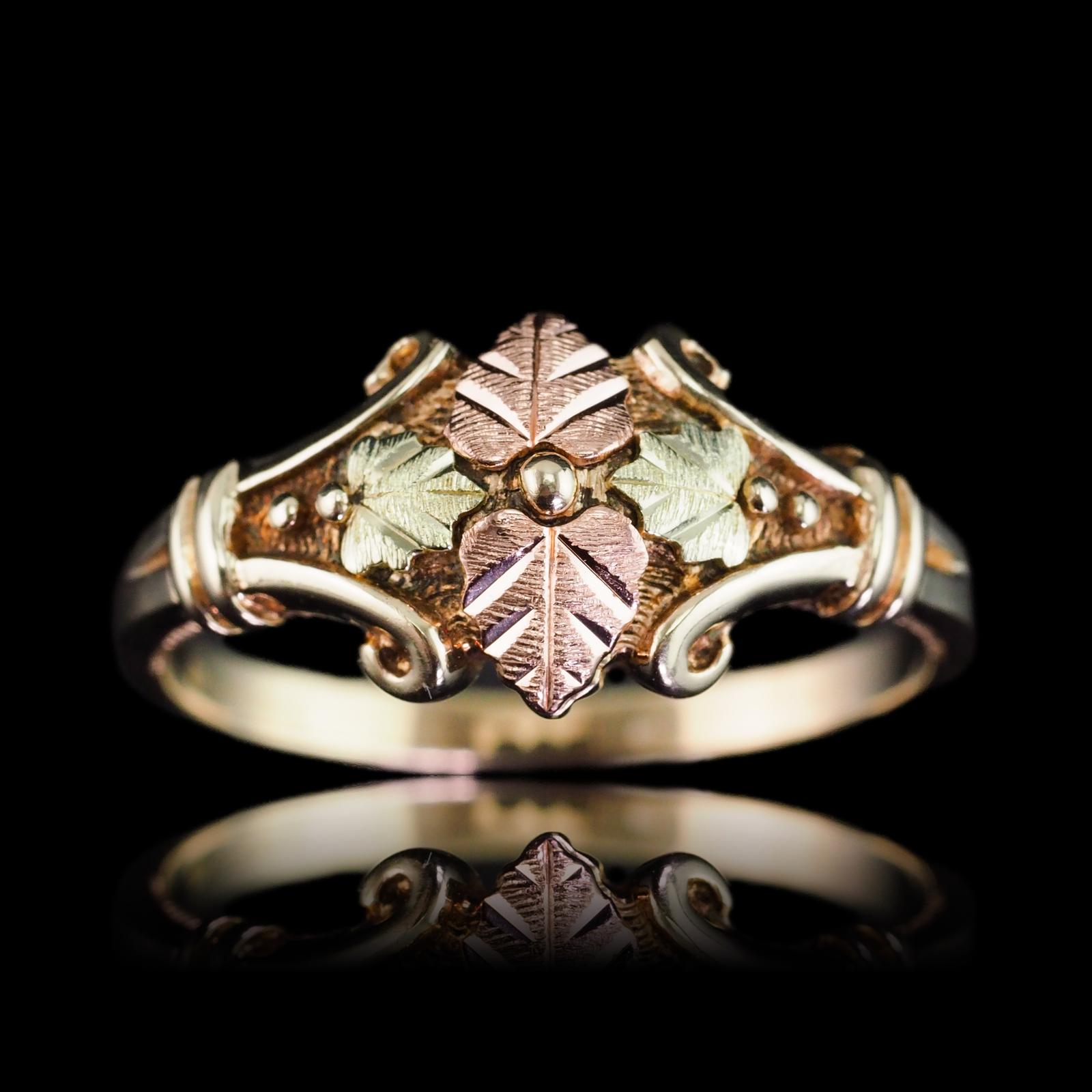 Tri-colour Gold Ring with Foliate Motifs 9K Gold (1 of 19)