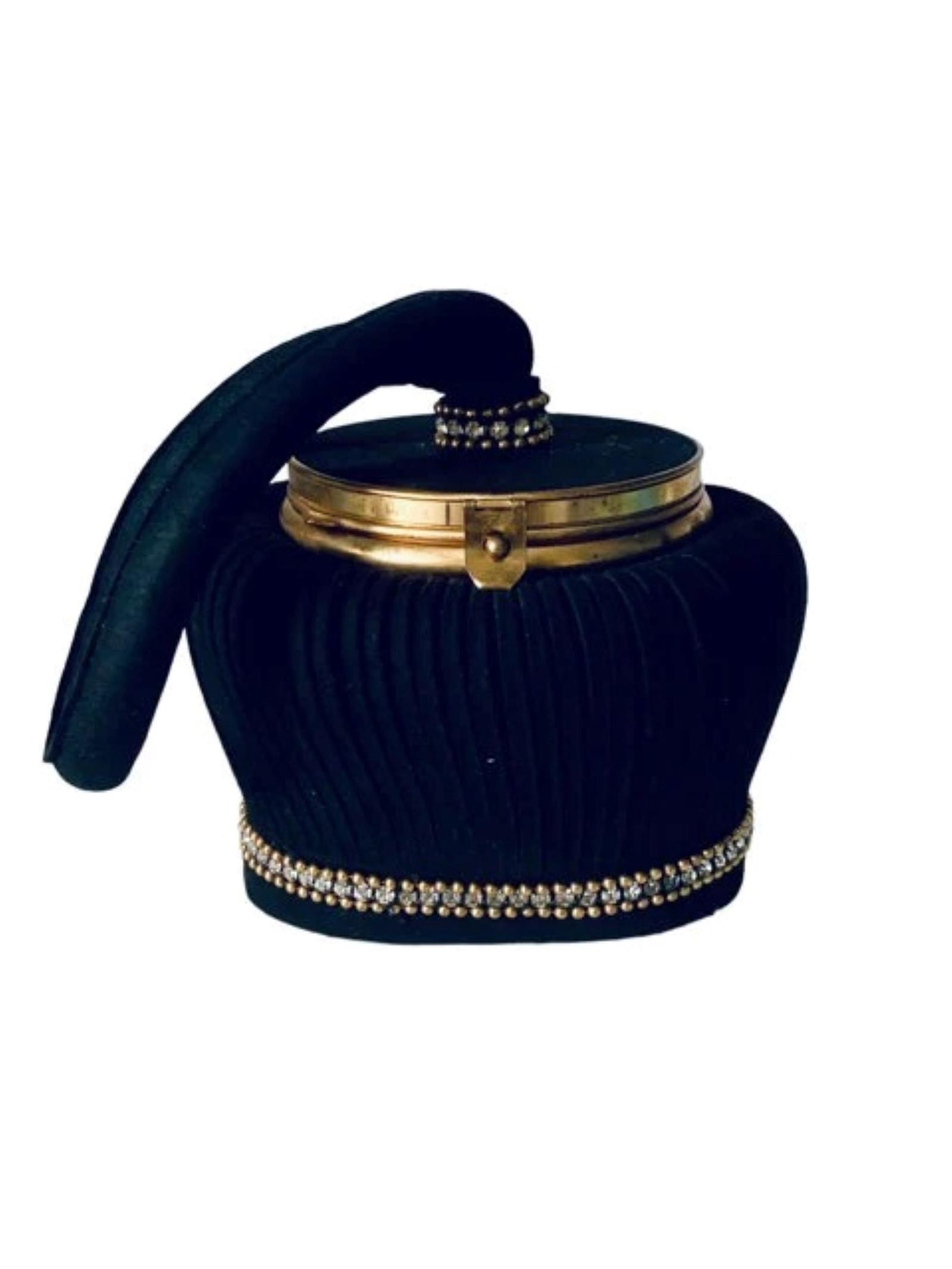 Hand Bag  Powder Compact Vanity Case Minaudiere Carryall Suede Vintage French 1940s (1 of 10)