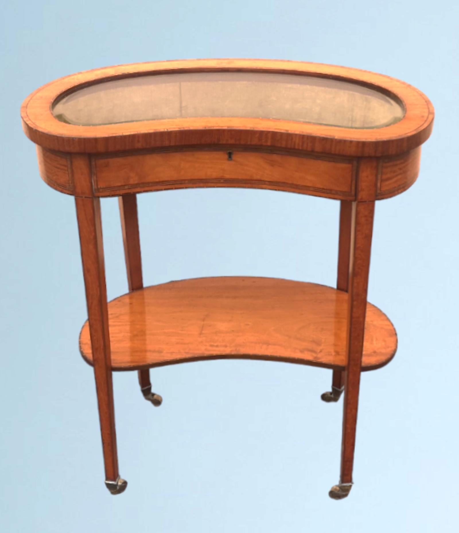 Edwardian Inlaid Kidney Shaped Satinwood Bijouterie Table (1 of 21)