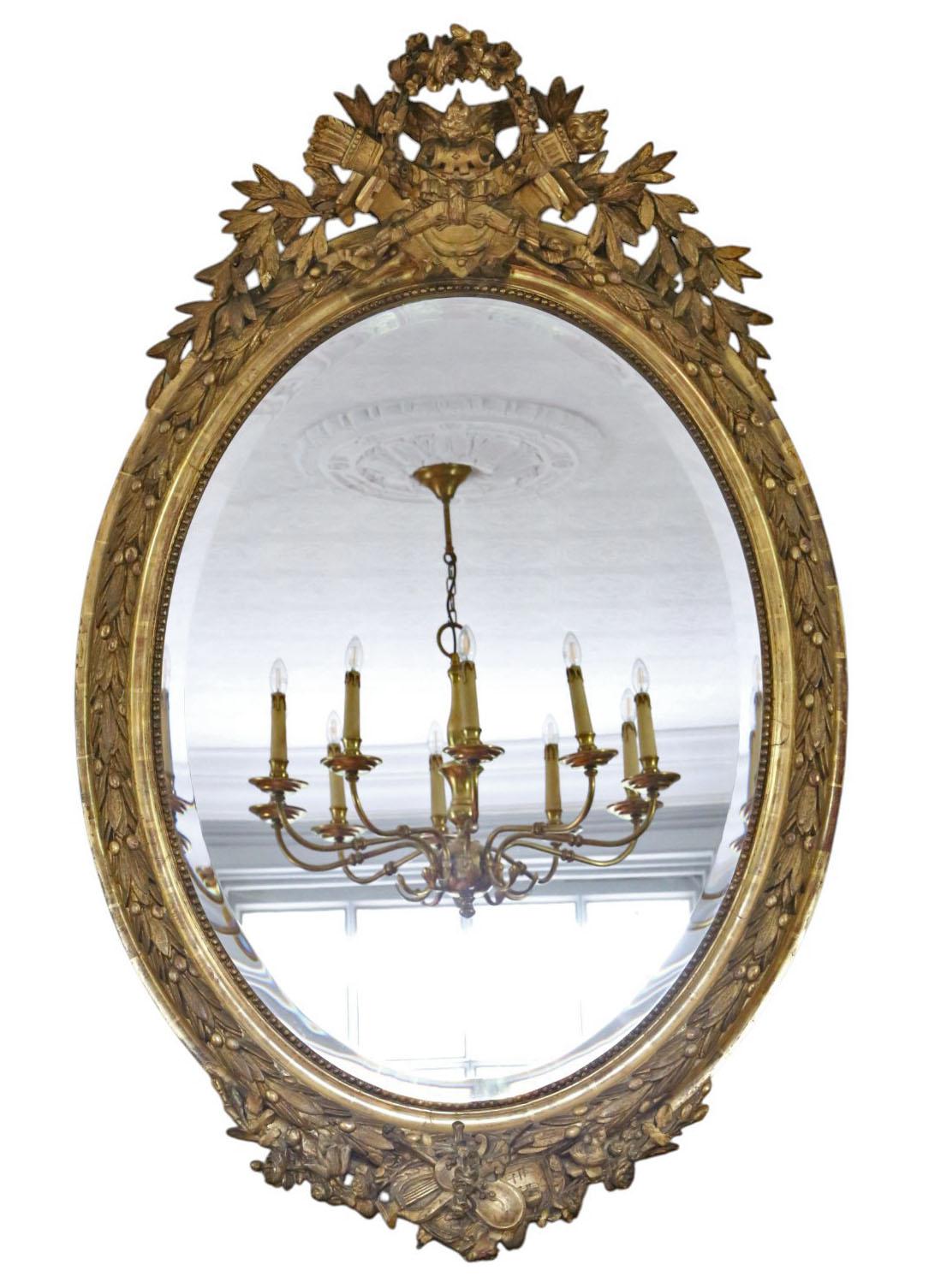 Antique 19th Century Large Oval Gilt Wall / Overmantel Mirror – Decorative Gold Statement Frame (1 of 8)