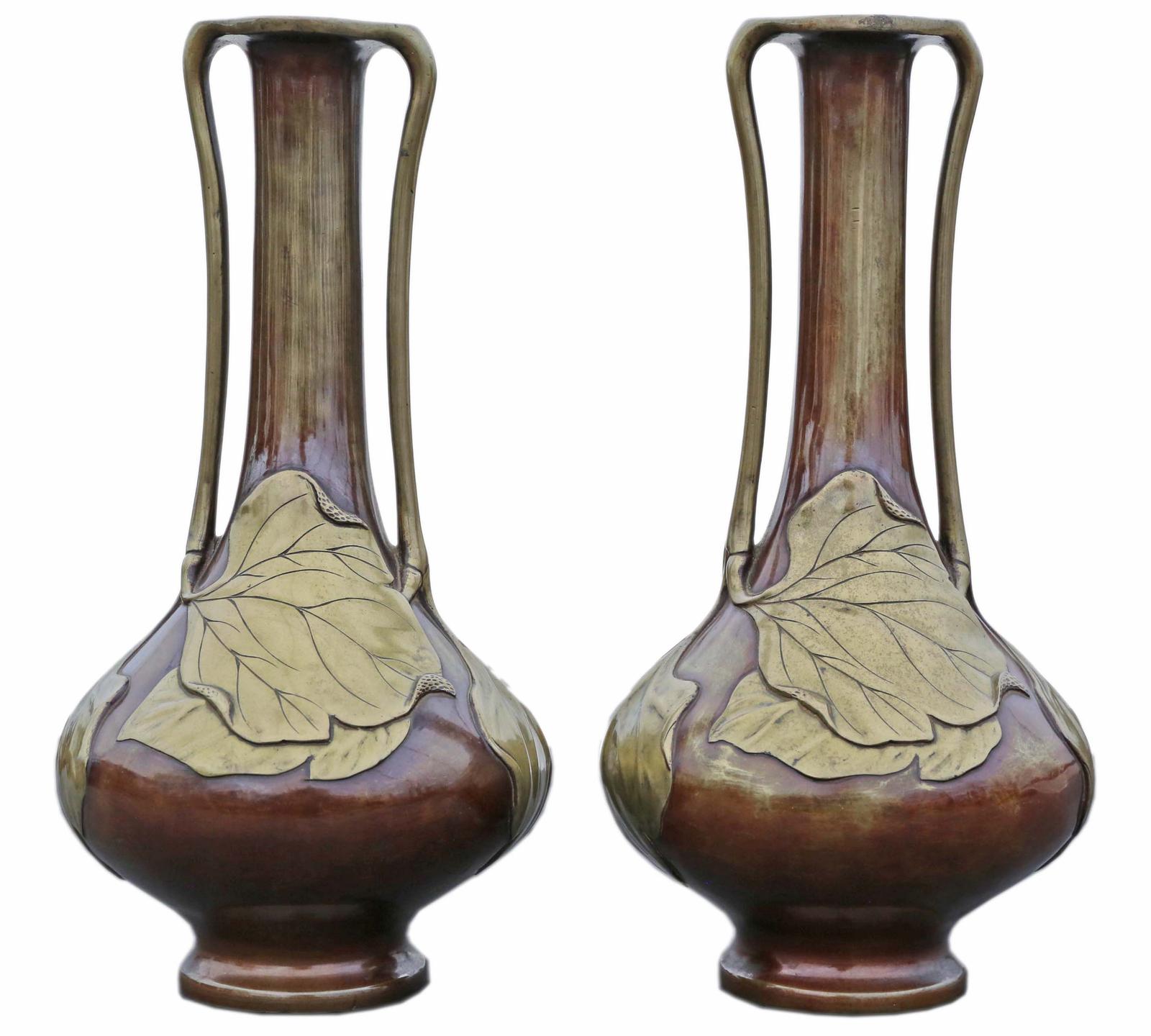 Pair of Fine Quality Japanese Bronze Mixed Metal Vases Meiji Period c.1910 (1 of 9)