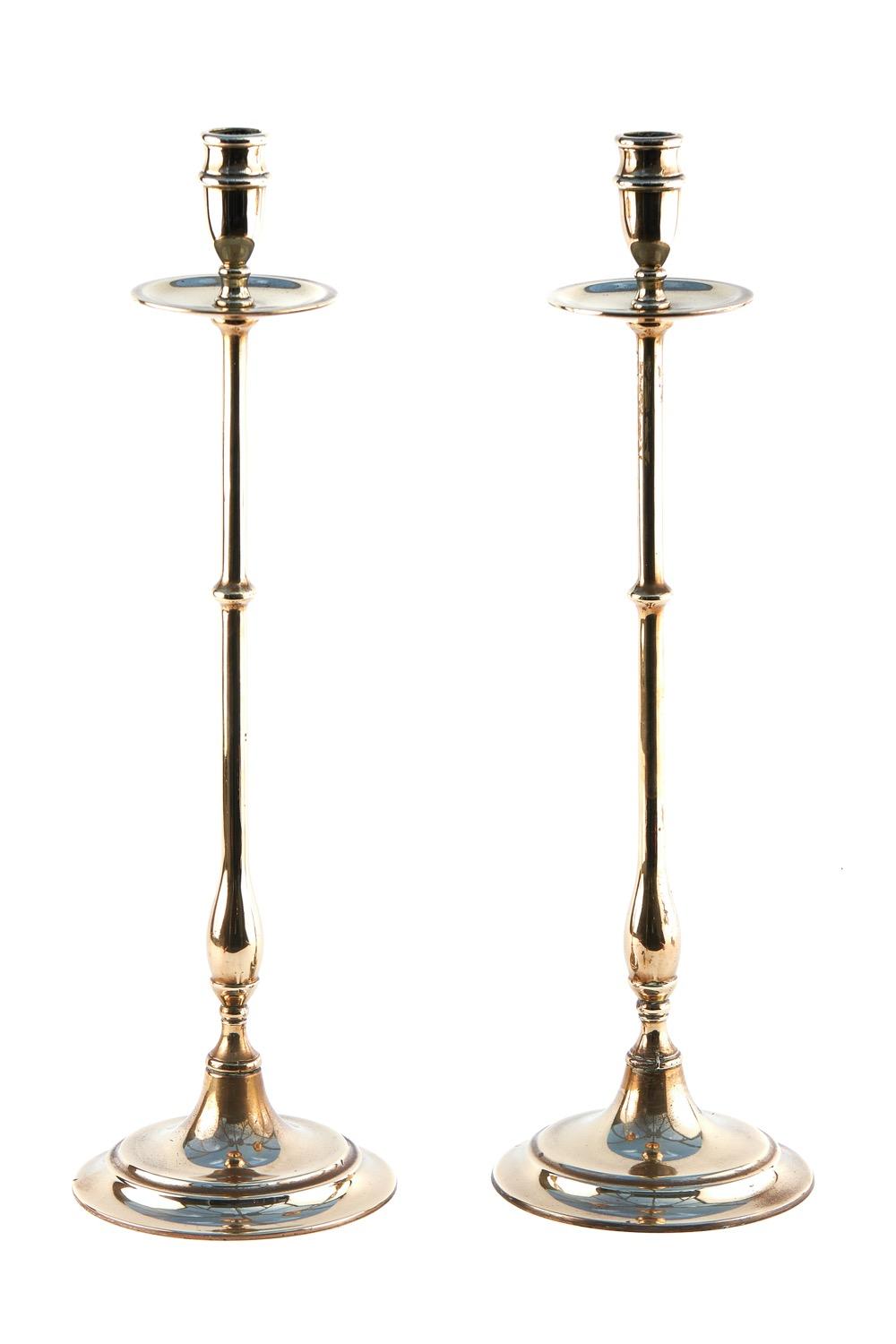 Pair of Tall Antique Brass Candlesticks (1 of 6)