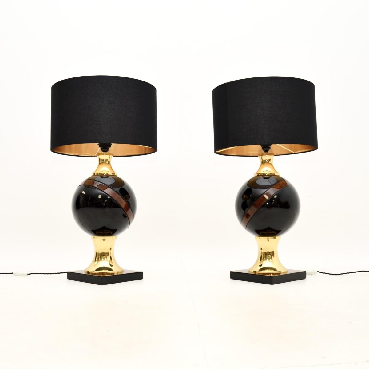 Pair of Vintage Italian Walnut and Brass Table Lamps (1 of 10) Pair of Vintage Italian Walnut and Brass Table Lamps (1 of 10)