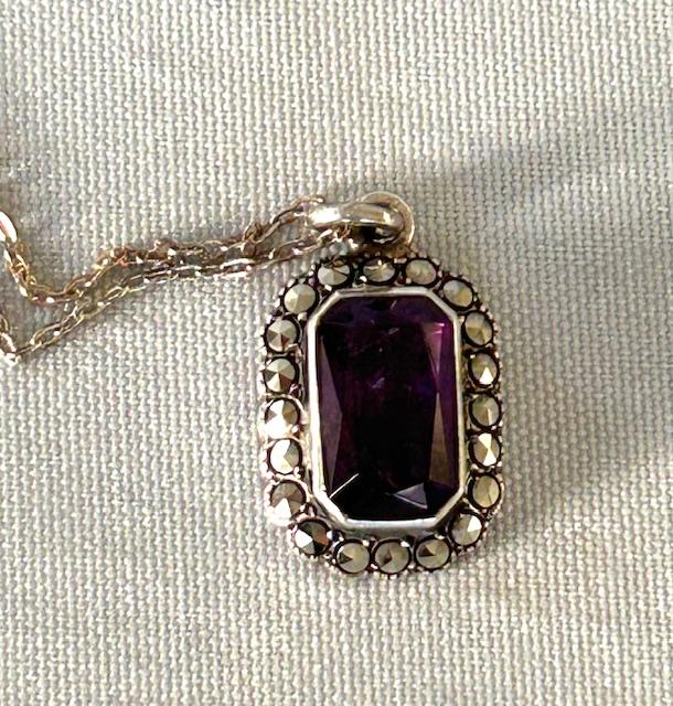 Art Deco Silver & Amethyst Pendant Necklace (1 of 8) Art Deco Silver & Amethyst Pendant Necklace (1 of 8)