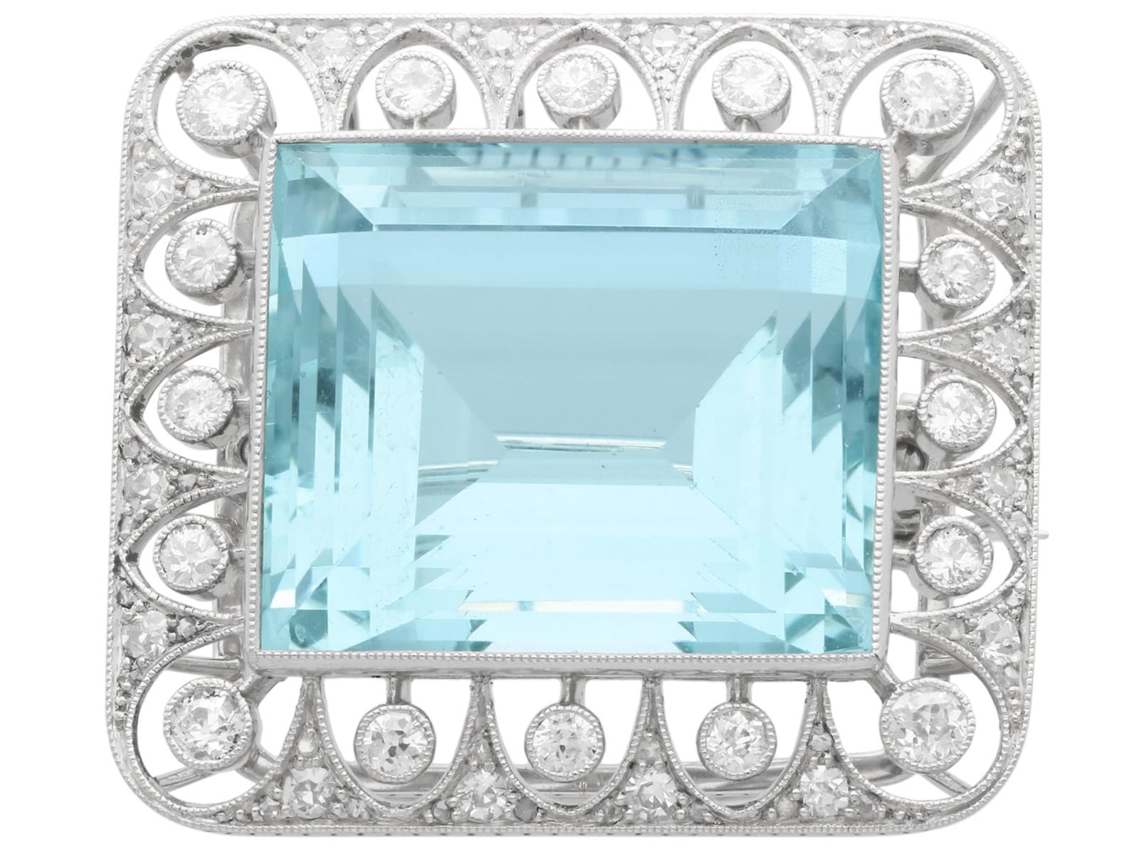 Antique 42.24ct Aquamarine, 1.62ct Diamond & Platinum Brooch / Pendant c.1920 (1 of 13)