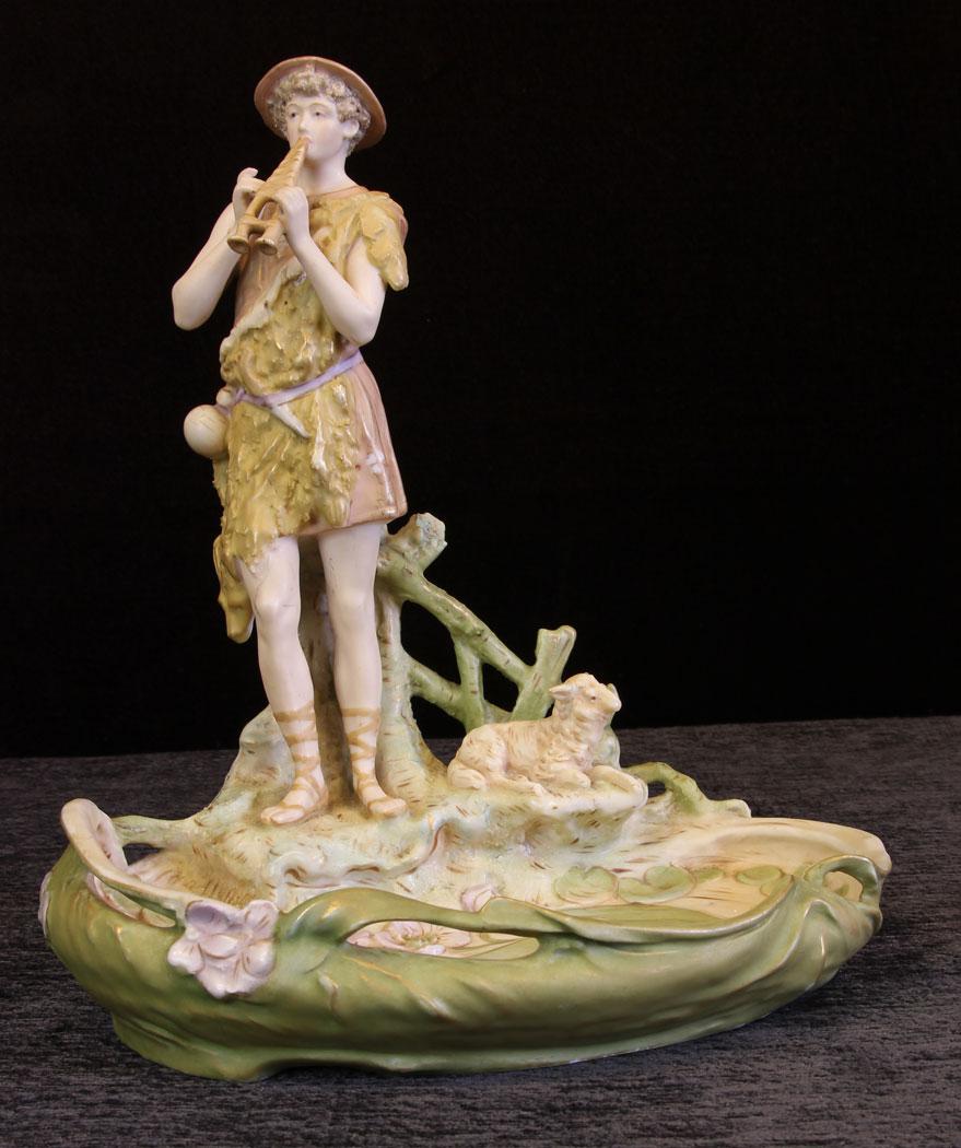 Antique Royal Dux Figure of Piper Standing at Pond (1 of 11)