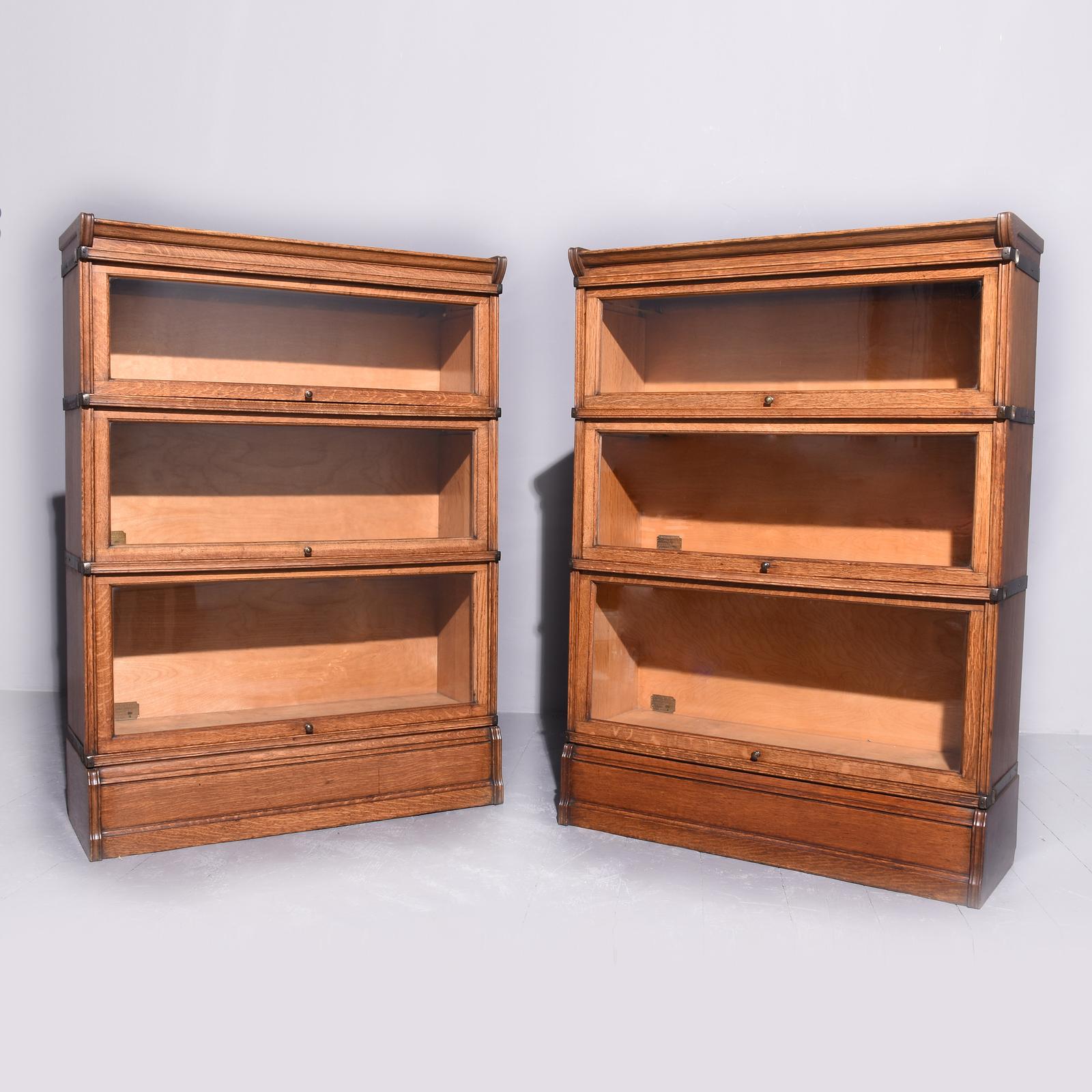Pair of Quality Oak Three Section, Stacking Bookcases by Inglestants (1 of 9)
