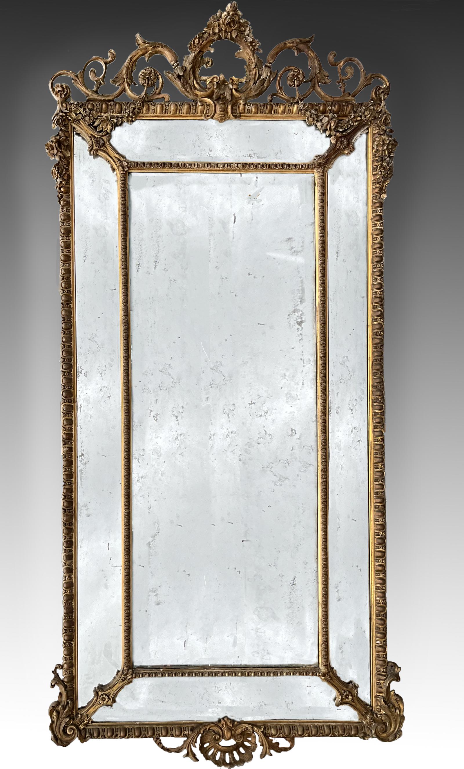 Unusually Large French Border Glass Mirror c.1850 (1 of 7)