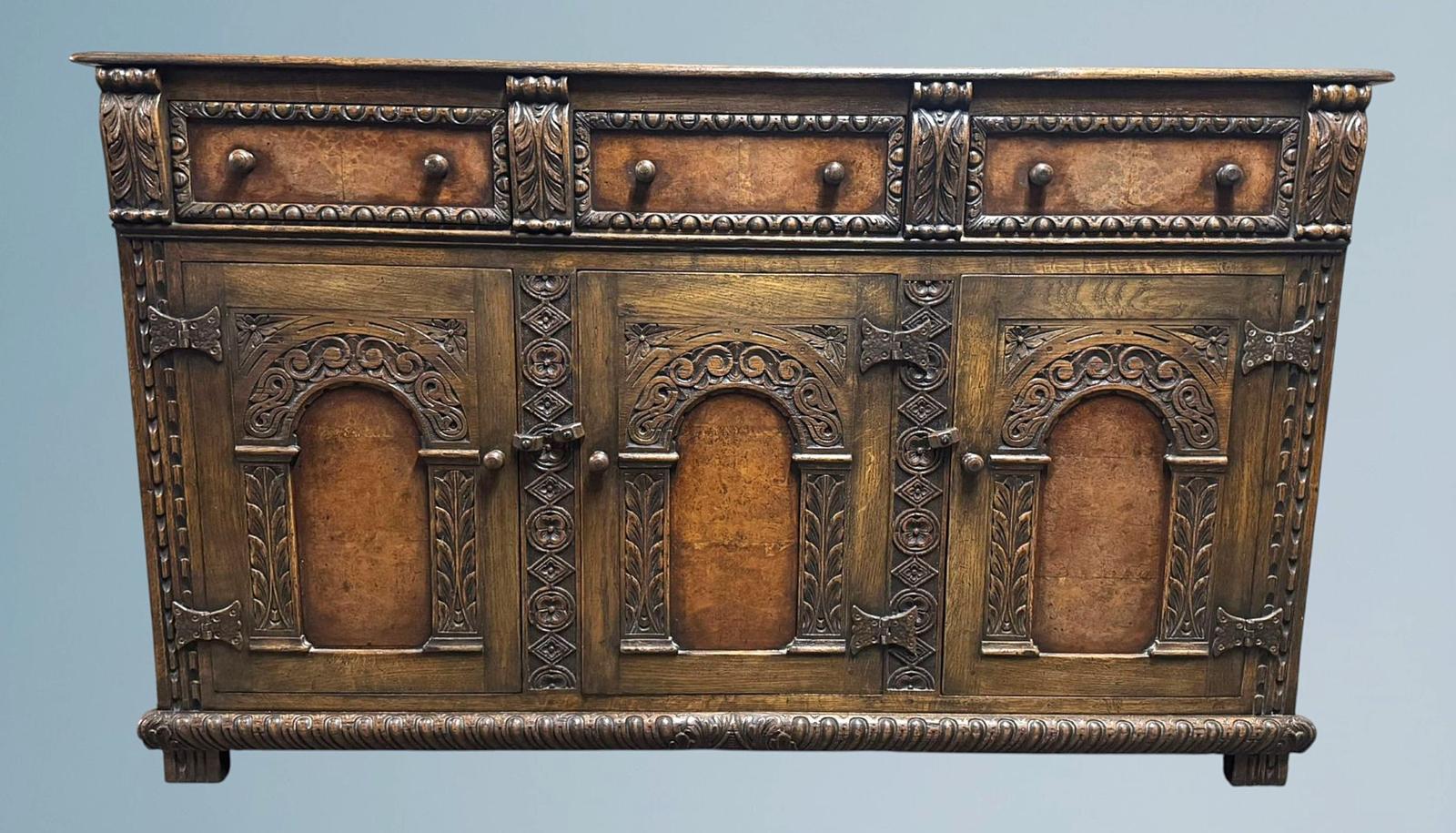 Good Quality Carved Oak and Burr Walnut Dresser Base (1 of 16)