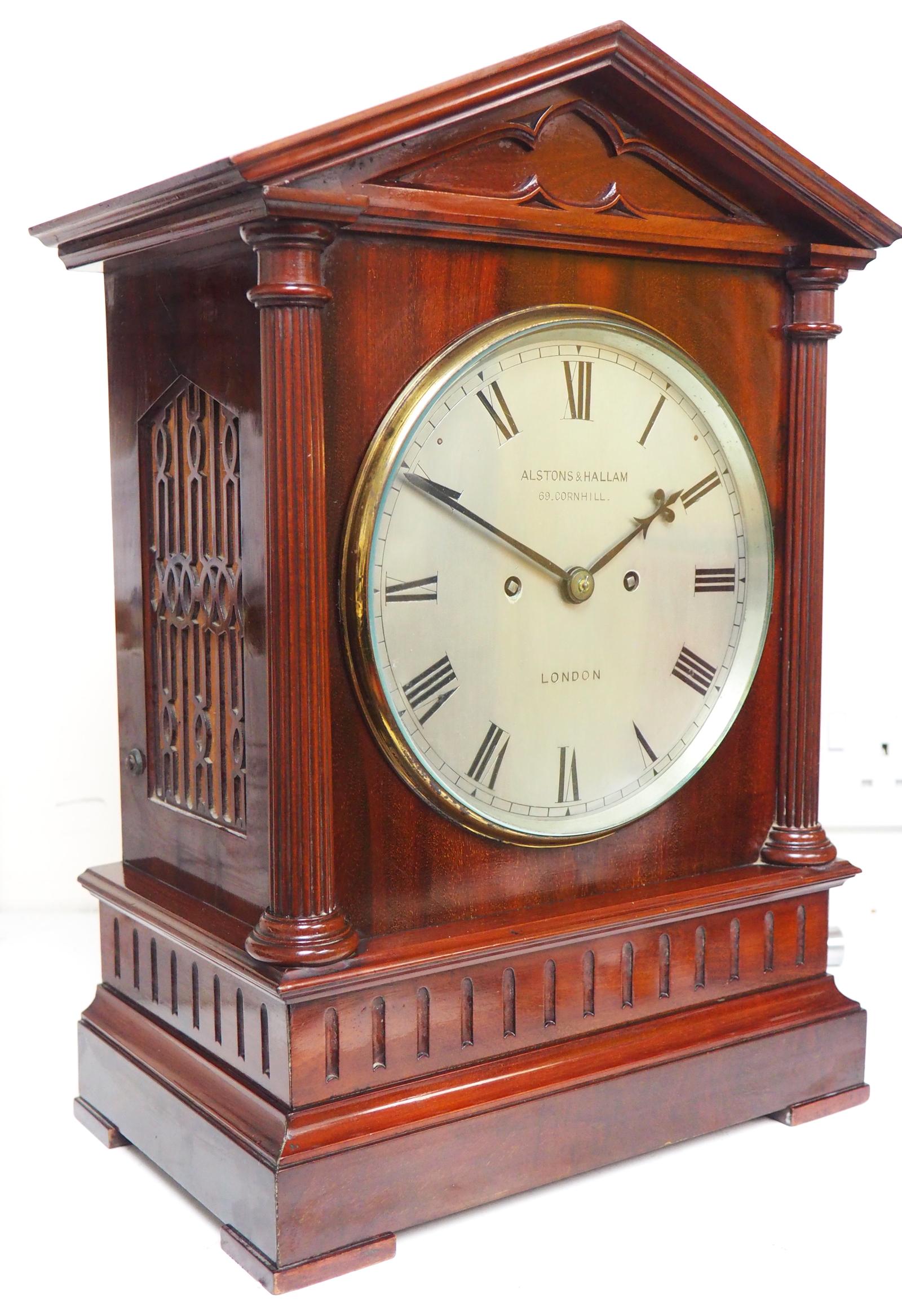 Antique English Twin Fusee Bracket Clock by Alstons & Hallam Cornhill London 8 Day Fusee Striking Mantel Clock (1 of 13)