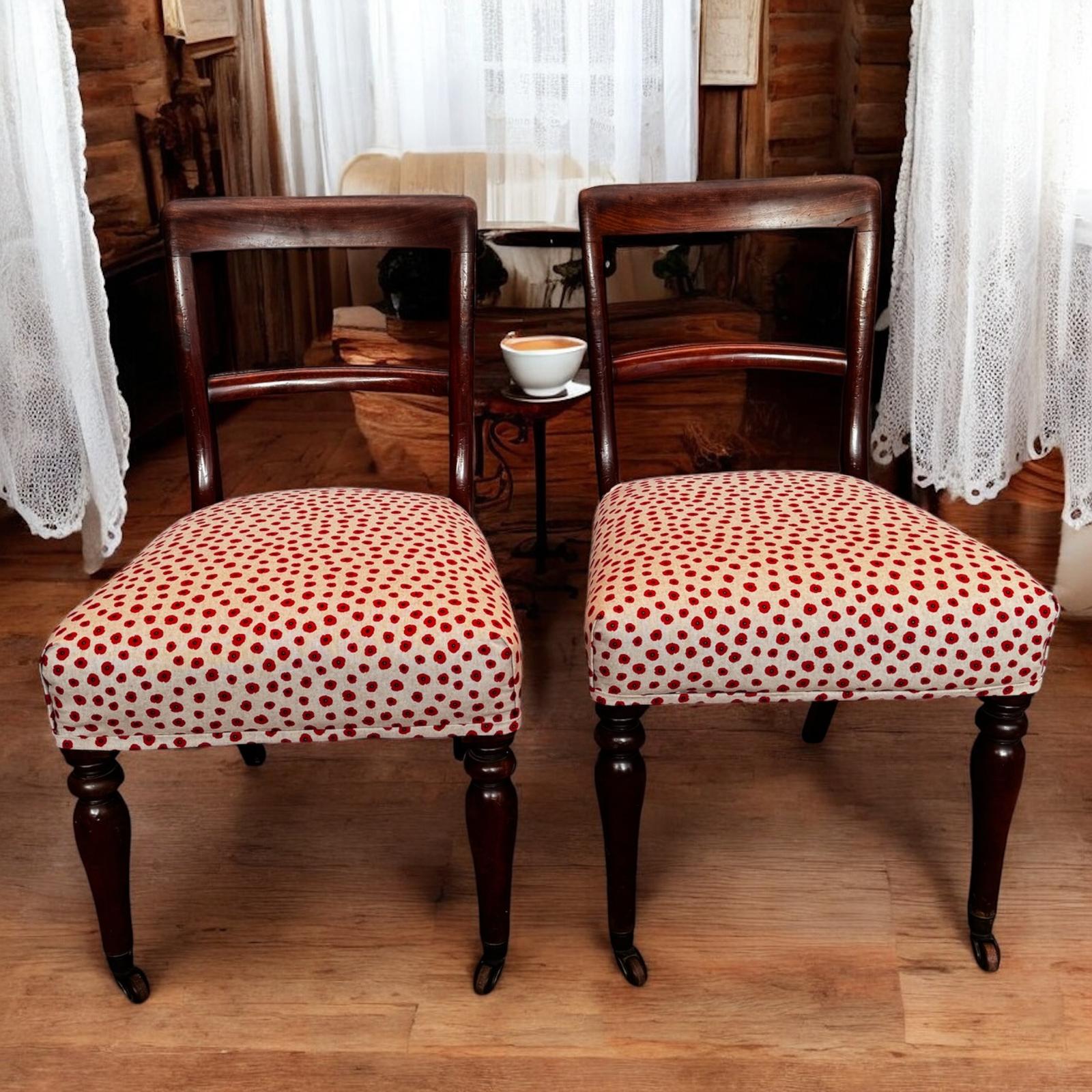 Antique Victorian Bedroom Chairs / Set of 2 / New Upholstery c.1860 (1 of 12)