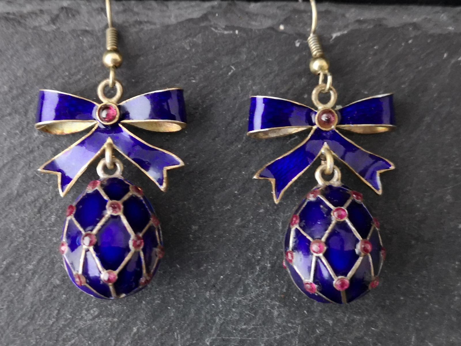 Vintage Russian enamel egg earrings, silver gilt (1 of 12)